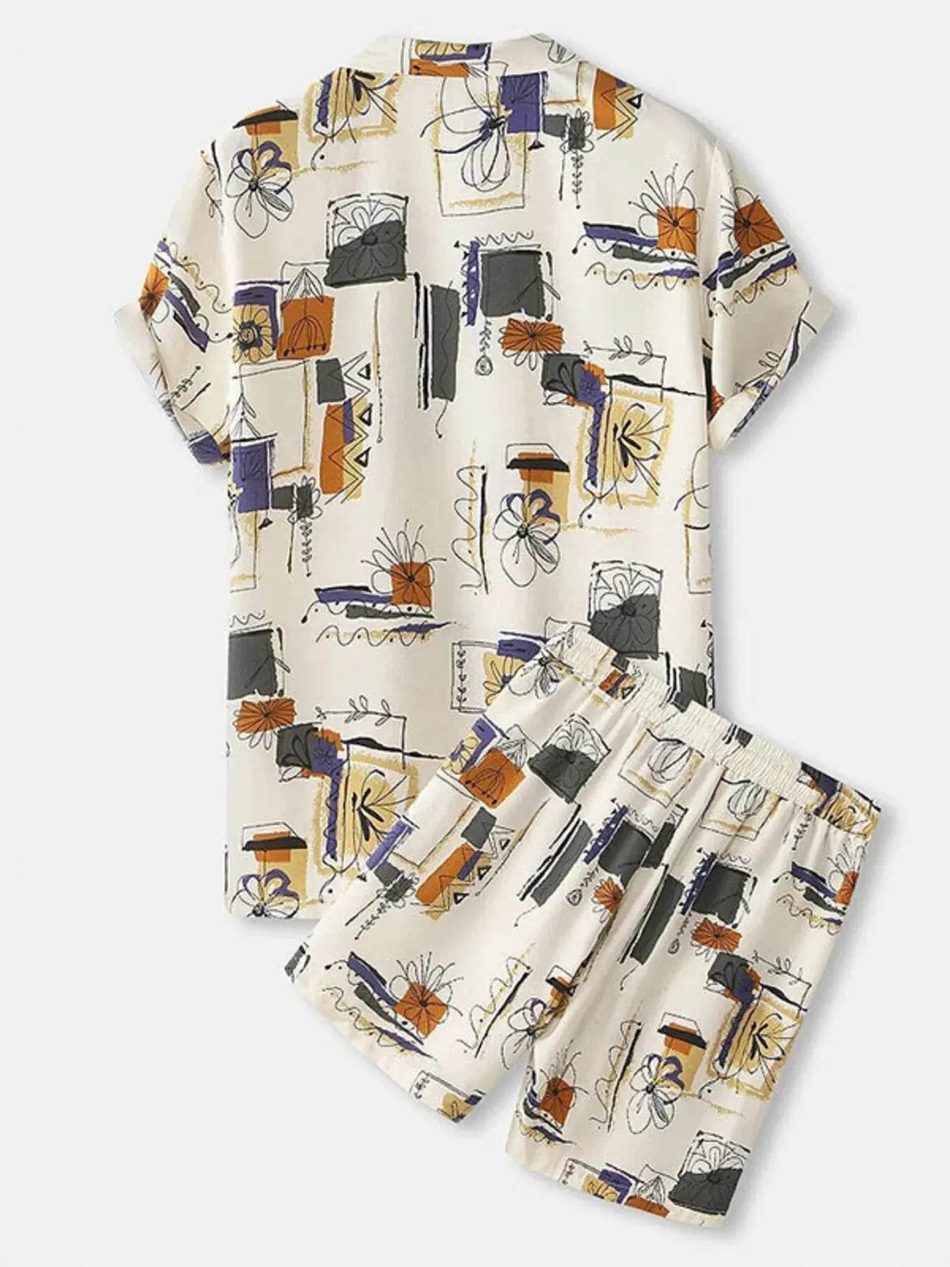 Men's Full Size Printed Button Up Shirt and Shorts Set Plus Size - ELY VESSA LLC
