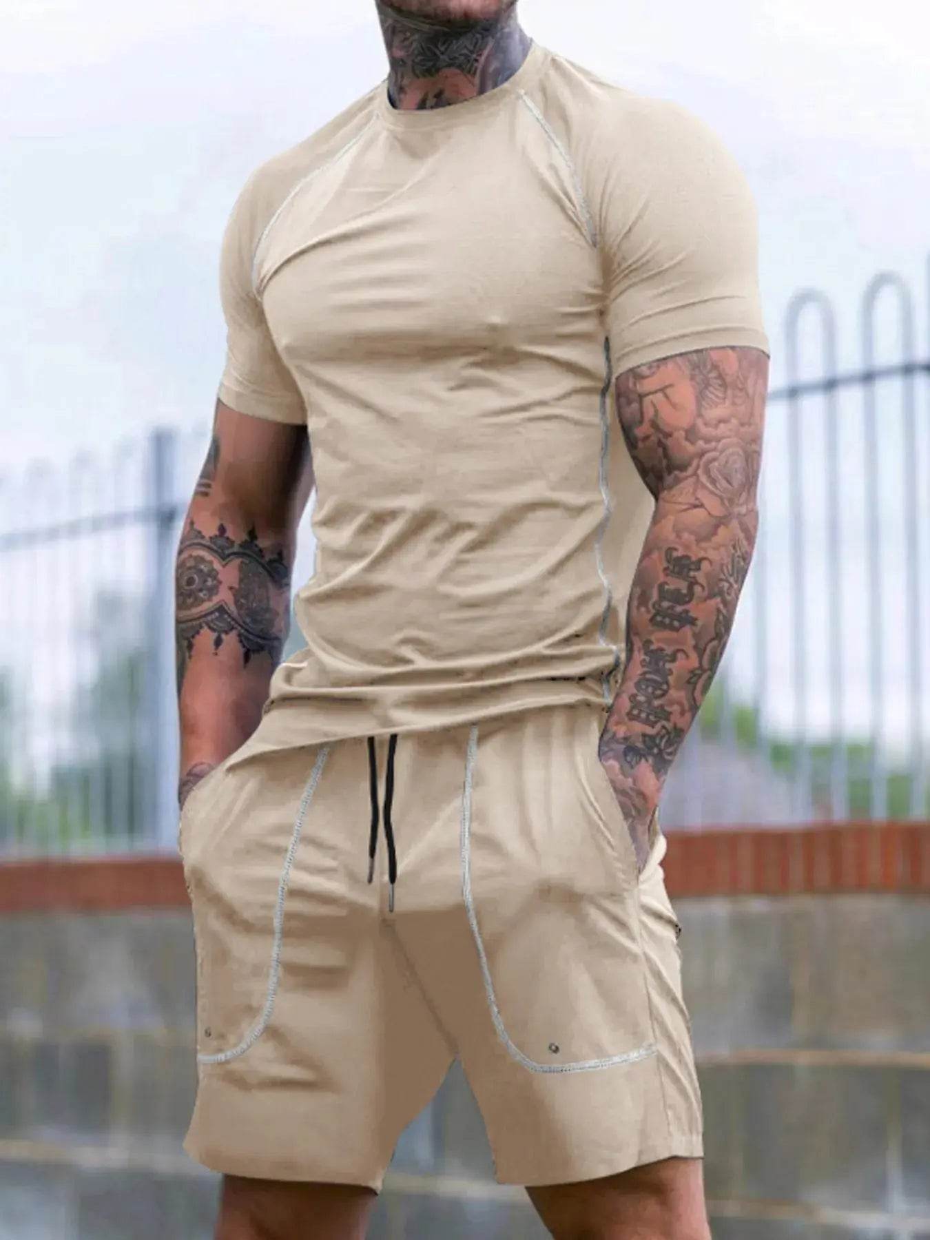 Men's Full Size Round Neck Short Sleeve T-Shirt and Shorts Set Plus Size - ELY VESSA LLC