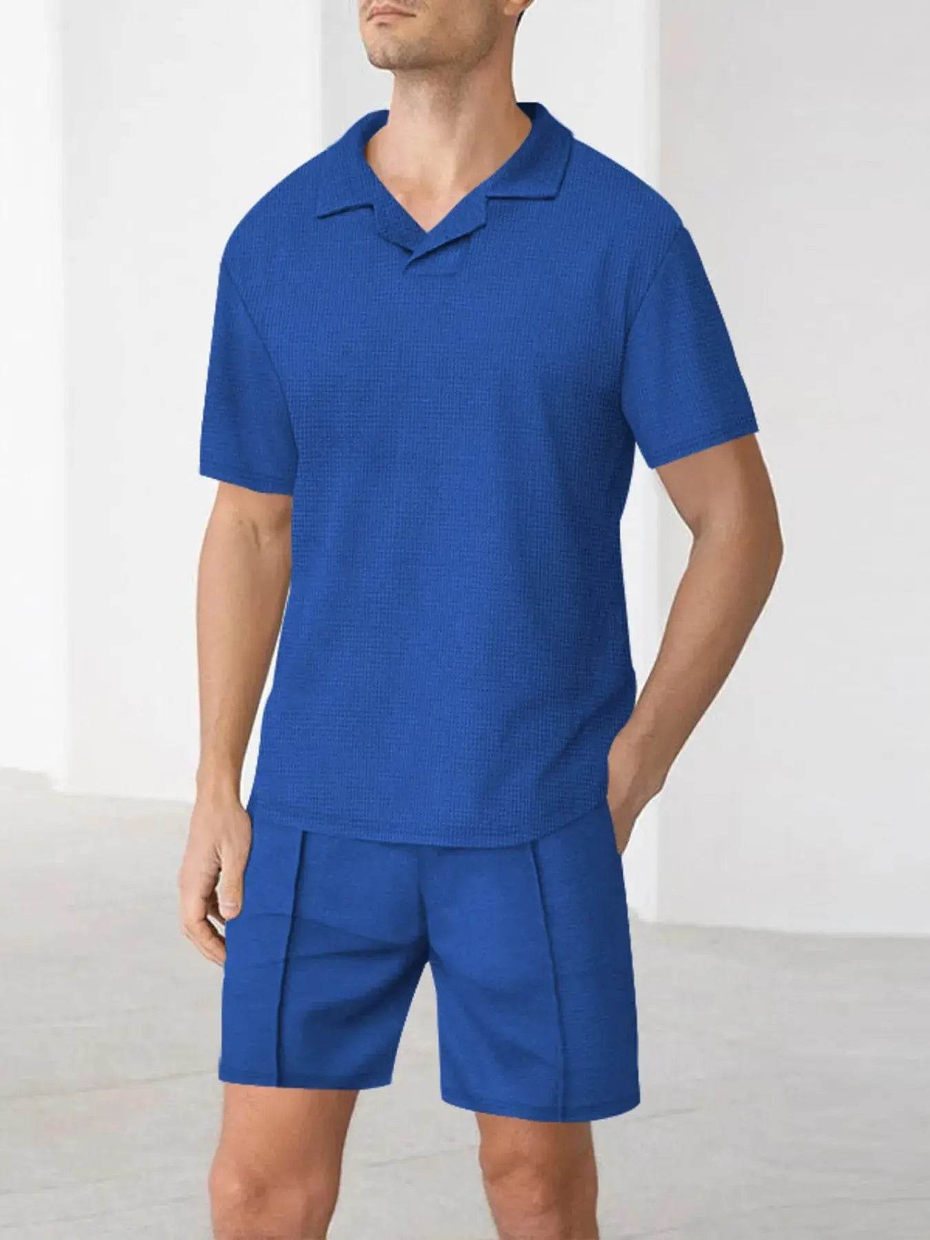 Men's Full Size Short Sleeve Top and Shorts Matching Set Plus Size - ELY VESSA LLC