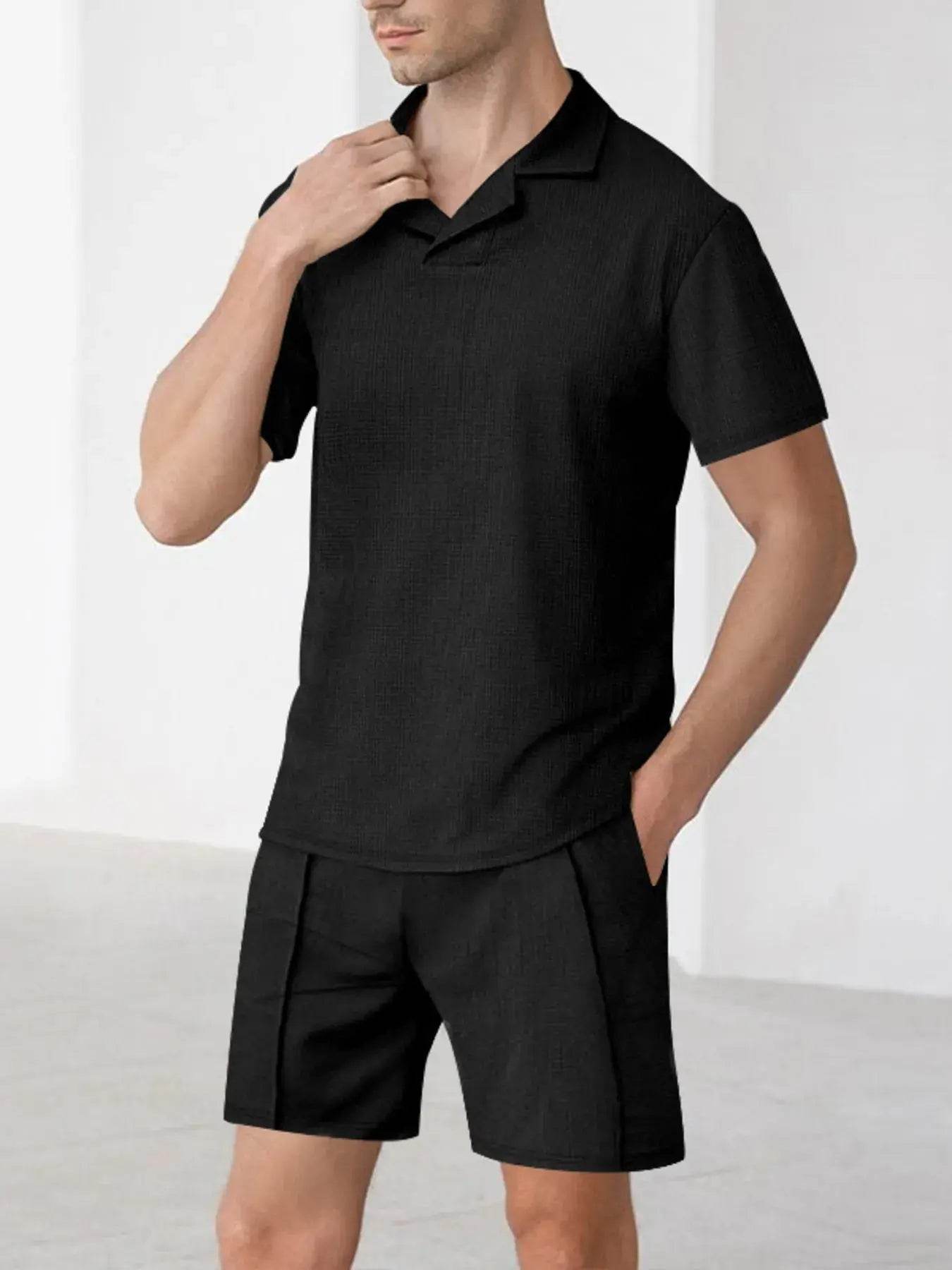 Men's Full Size Short Sleeve Top and Shorts Matching Set Plus Size - ELY VESSA LLC