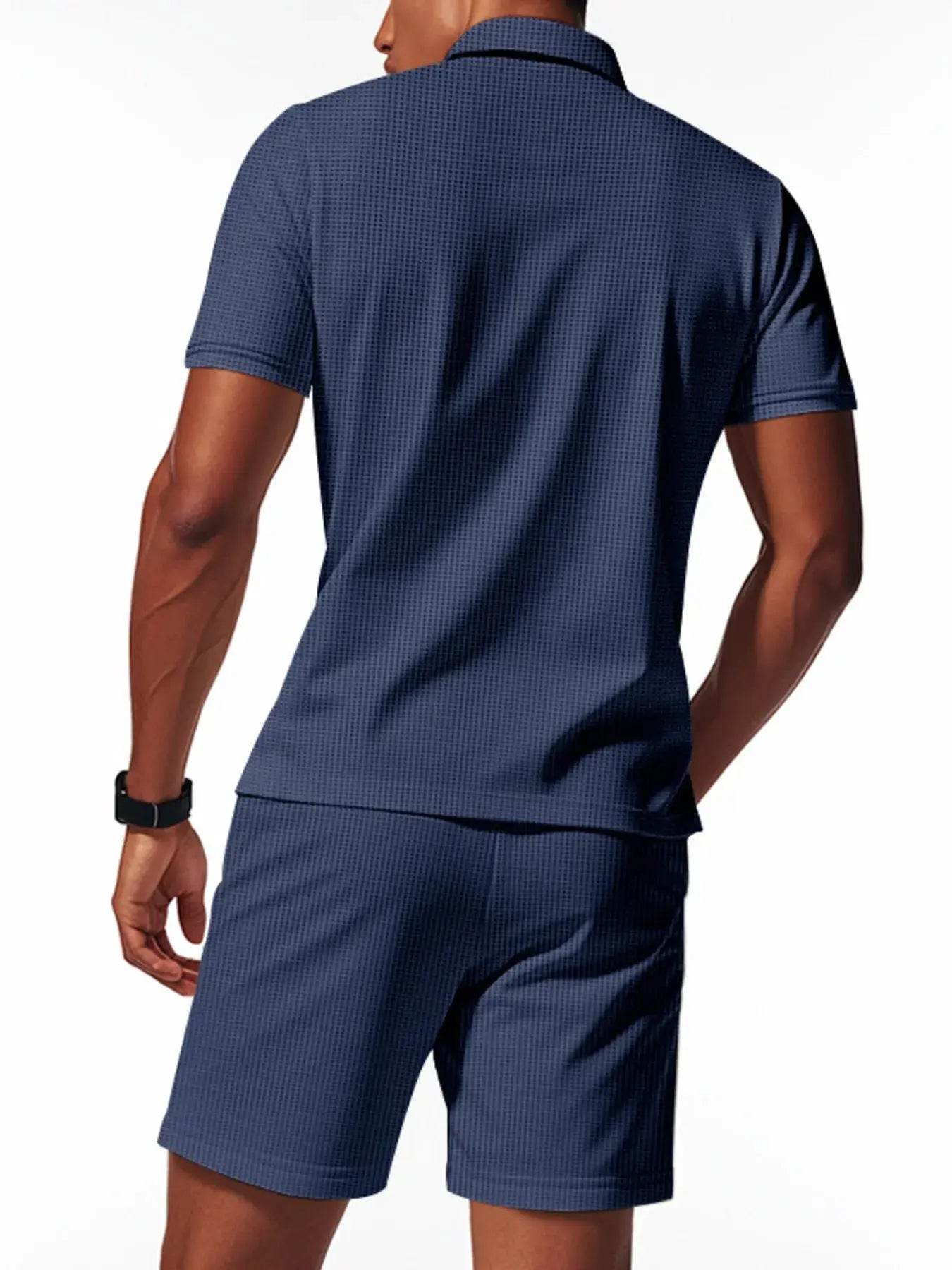 Men's Plus Size Quarter Zip Short Sleeve Top and Shorts Set - ELY VESSA LLC