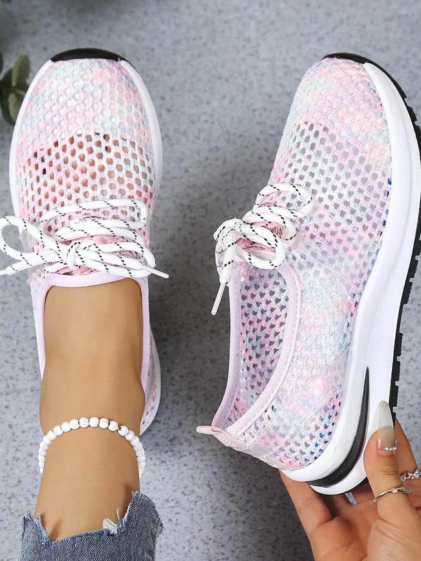 Mesh Breathable Lace Up Athletic - ELY VESSA LLC