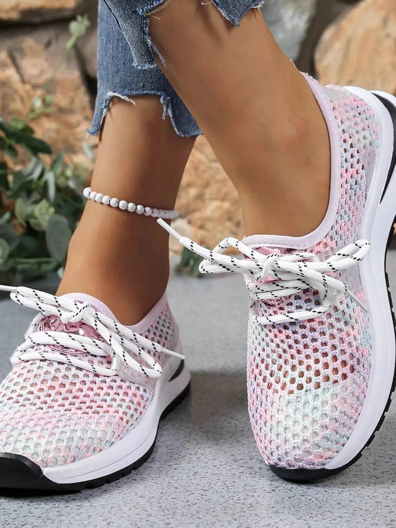 Mesh Breathable Lace Up Athletic - ELY VESSA LLC