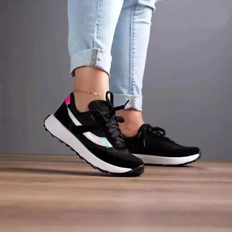 Mesh Contrast Round Toe Sneakers - ELY VESSA LLC