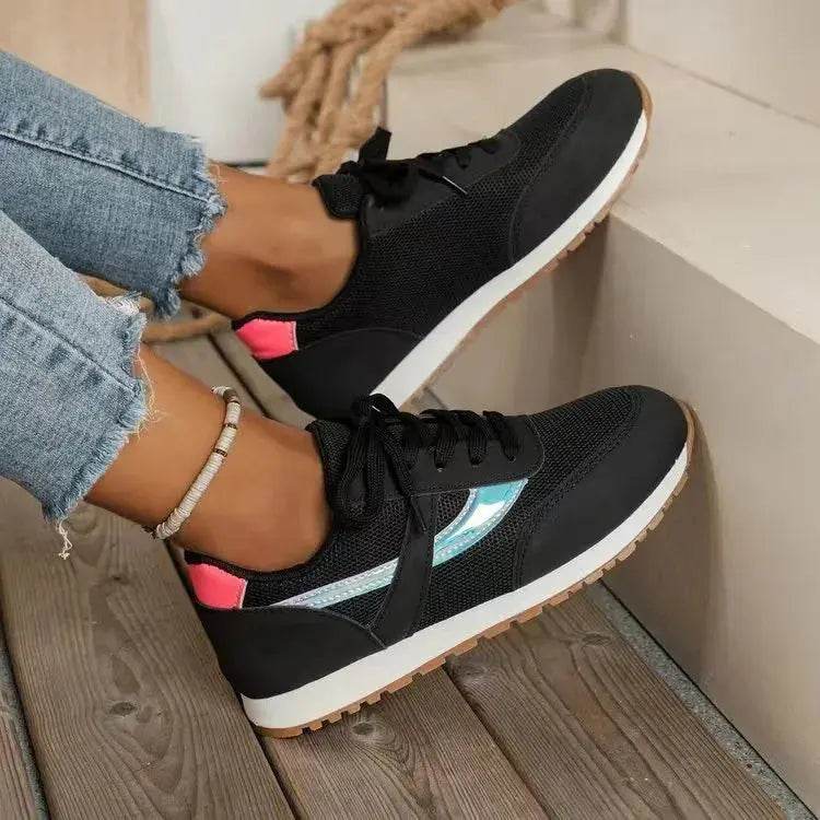 Mesh Contrast Round Toe Sneakers - ELY VESSA LLC