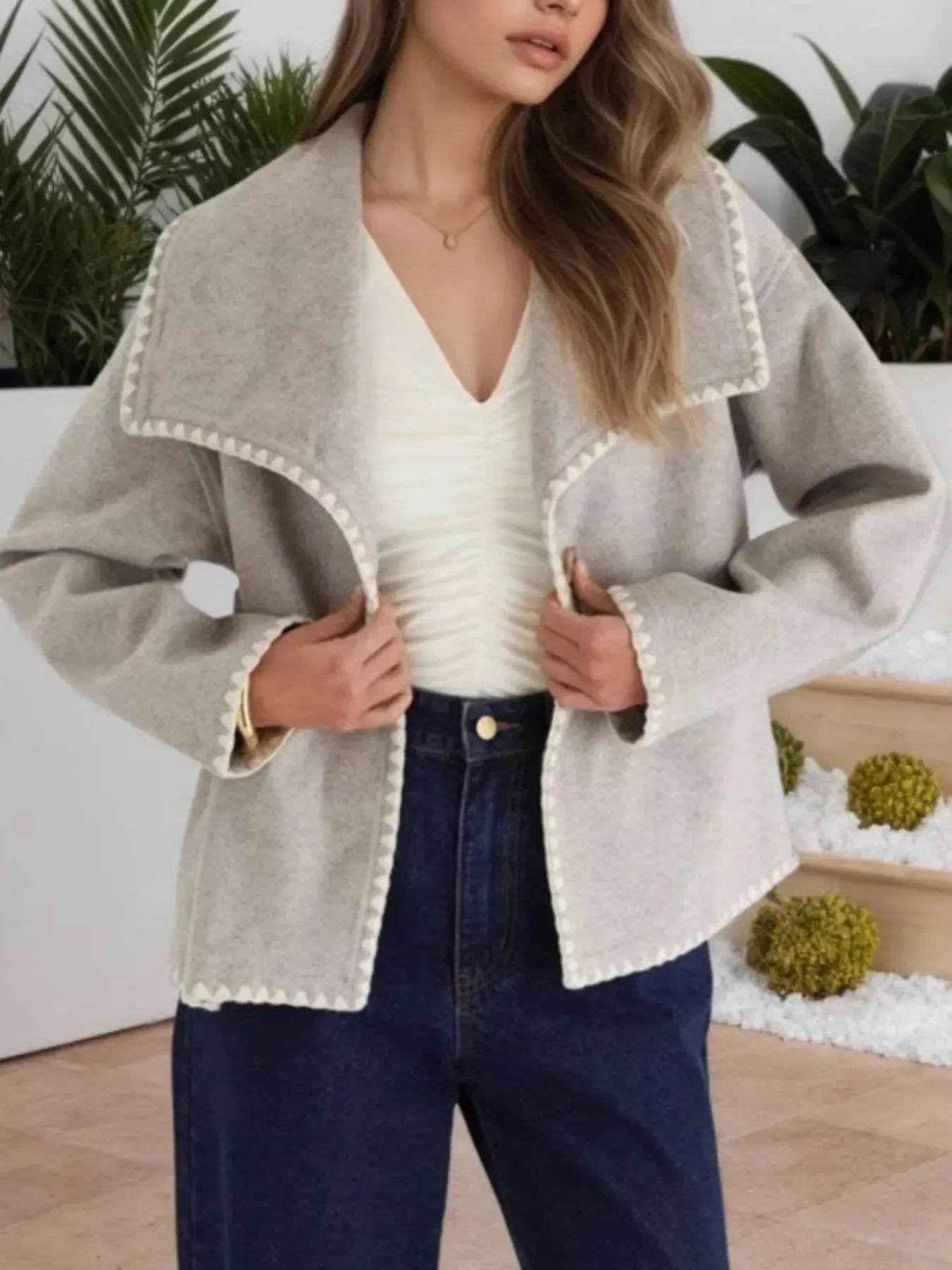 One Button Long Sleeve Outerwear - ELY VESSA LLC