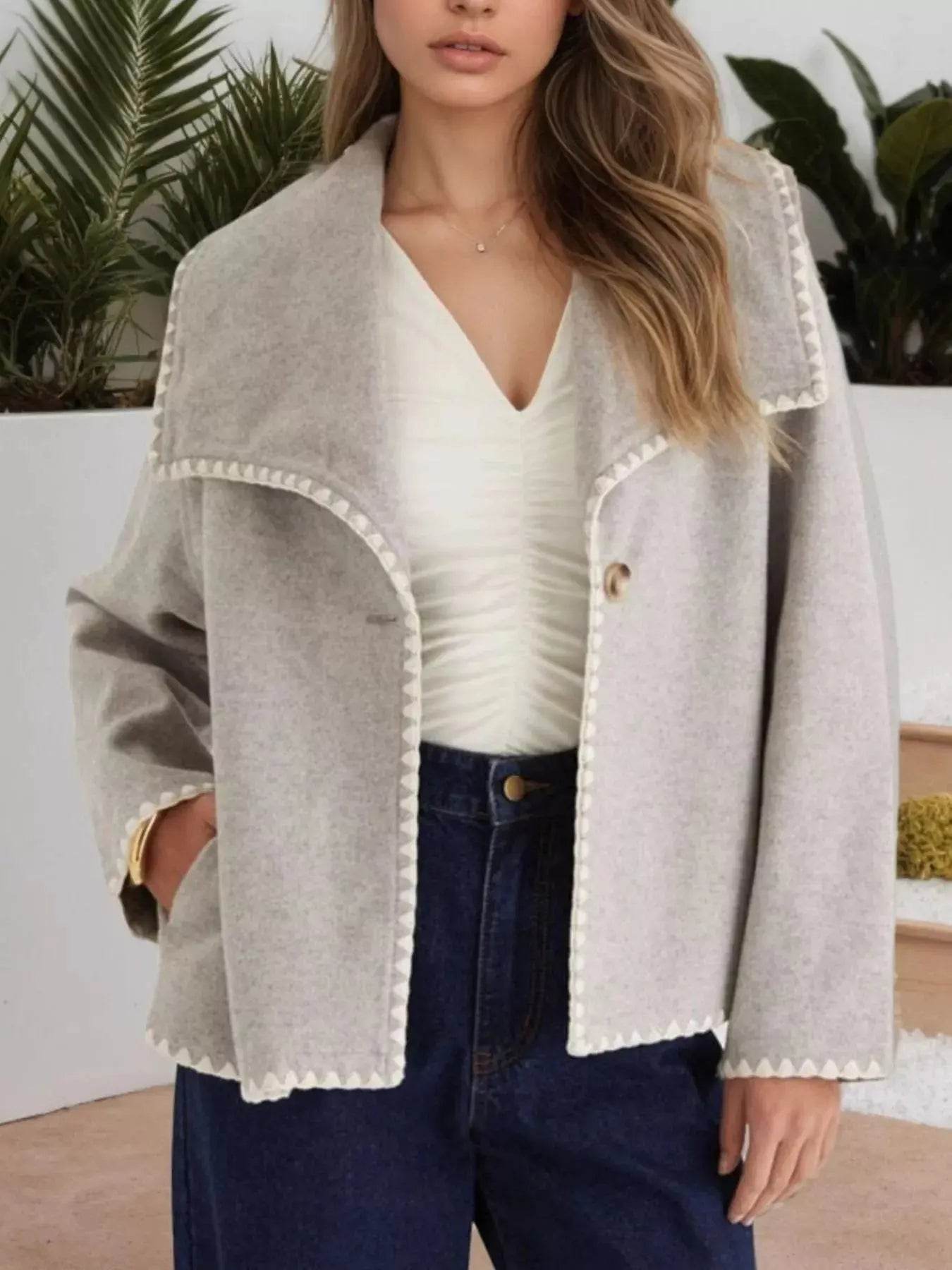 One Button Long Sleeve Outerwear - ELY VESSA LLC