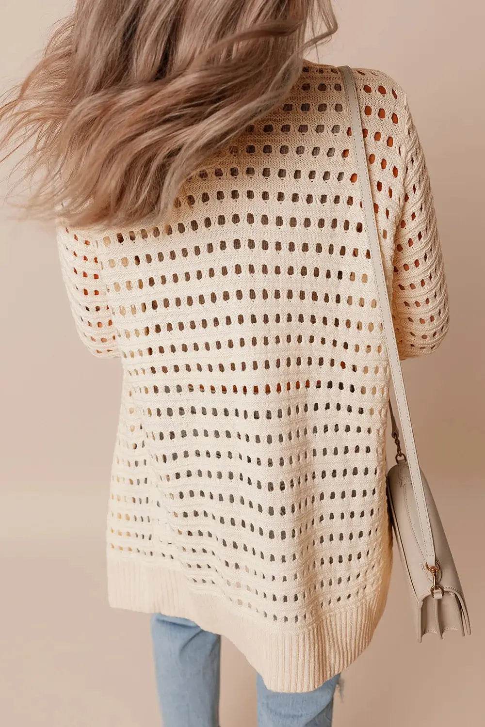 Openwork Open Front Cardigan - ELY VESSA LLC