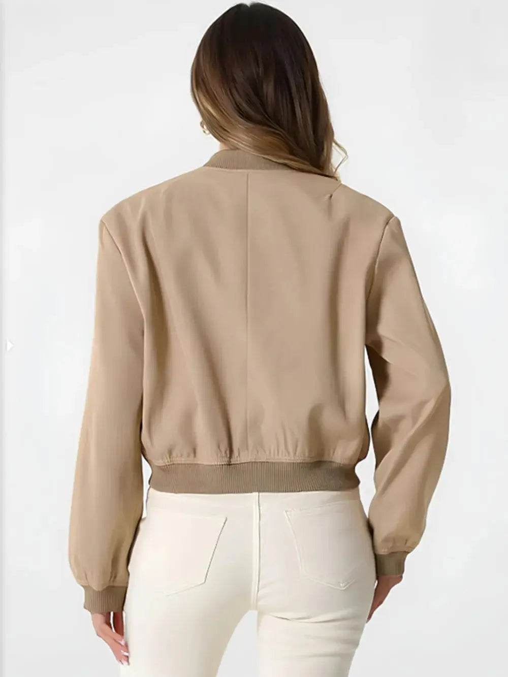 Pocketed Snap Down Baseball Collar Jacket - ELY VESSA LLC