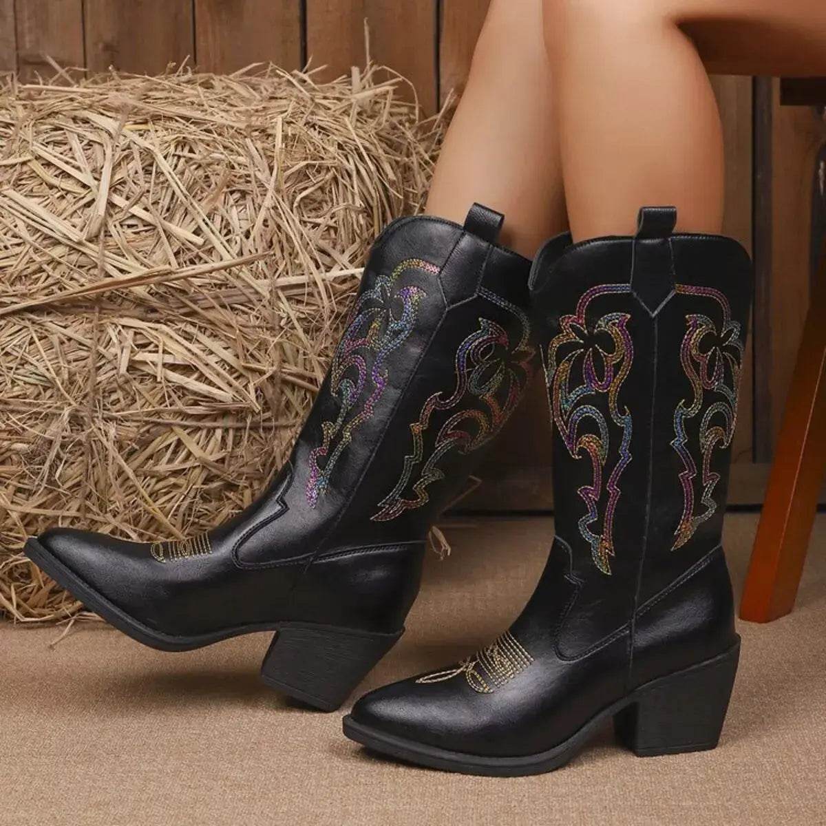 Point Toe Block Heels Boots - ELY VESSA LLC