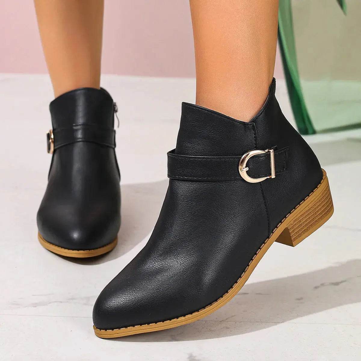 Point Toe Block Heels Boots - ELY VESSA LLC