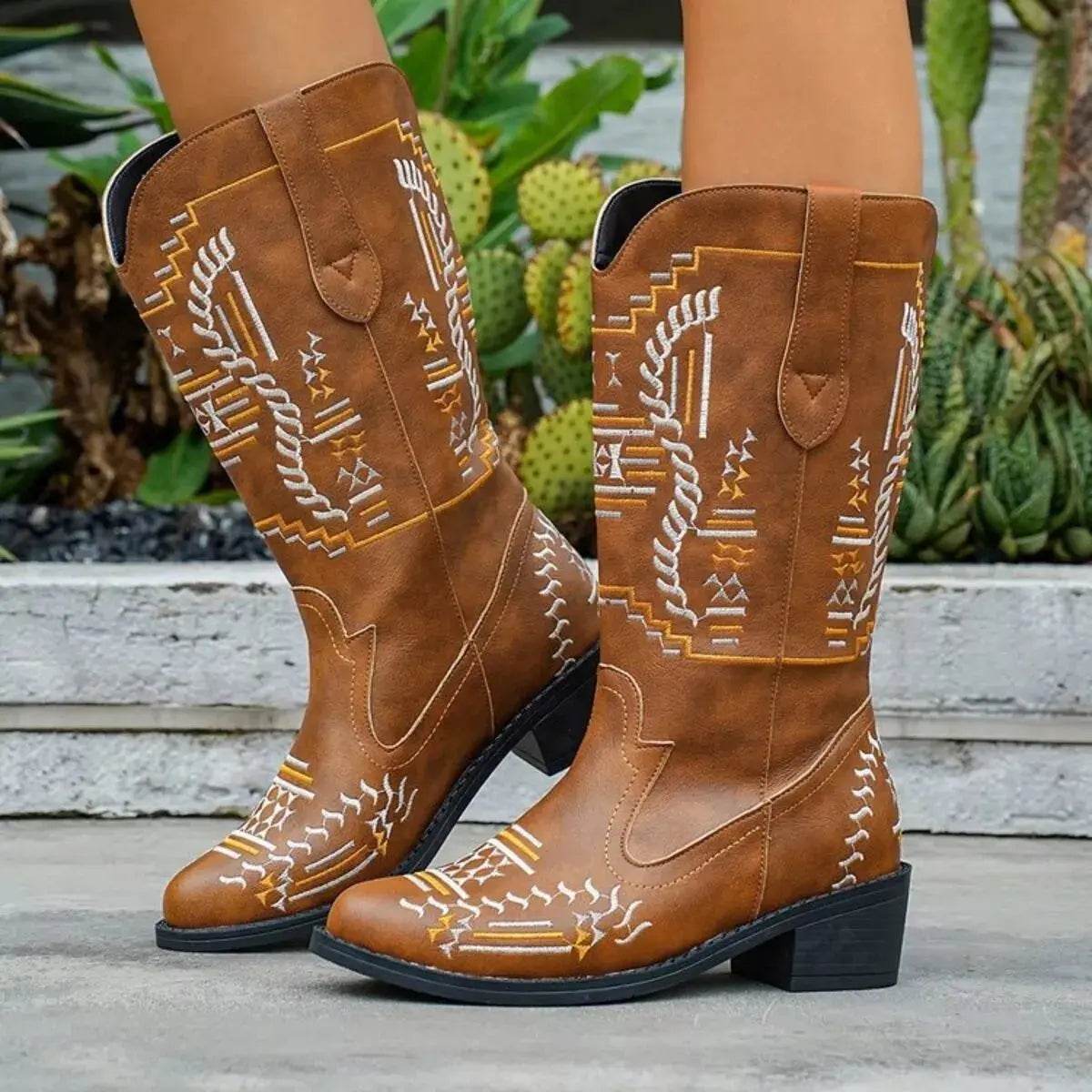 Point Toe Block Heels Boots - ELY VESSA LLC