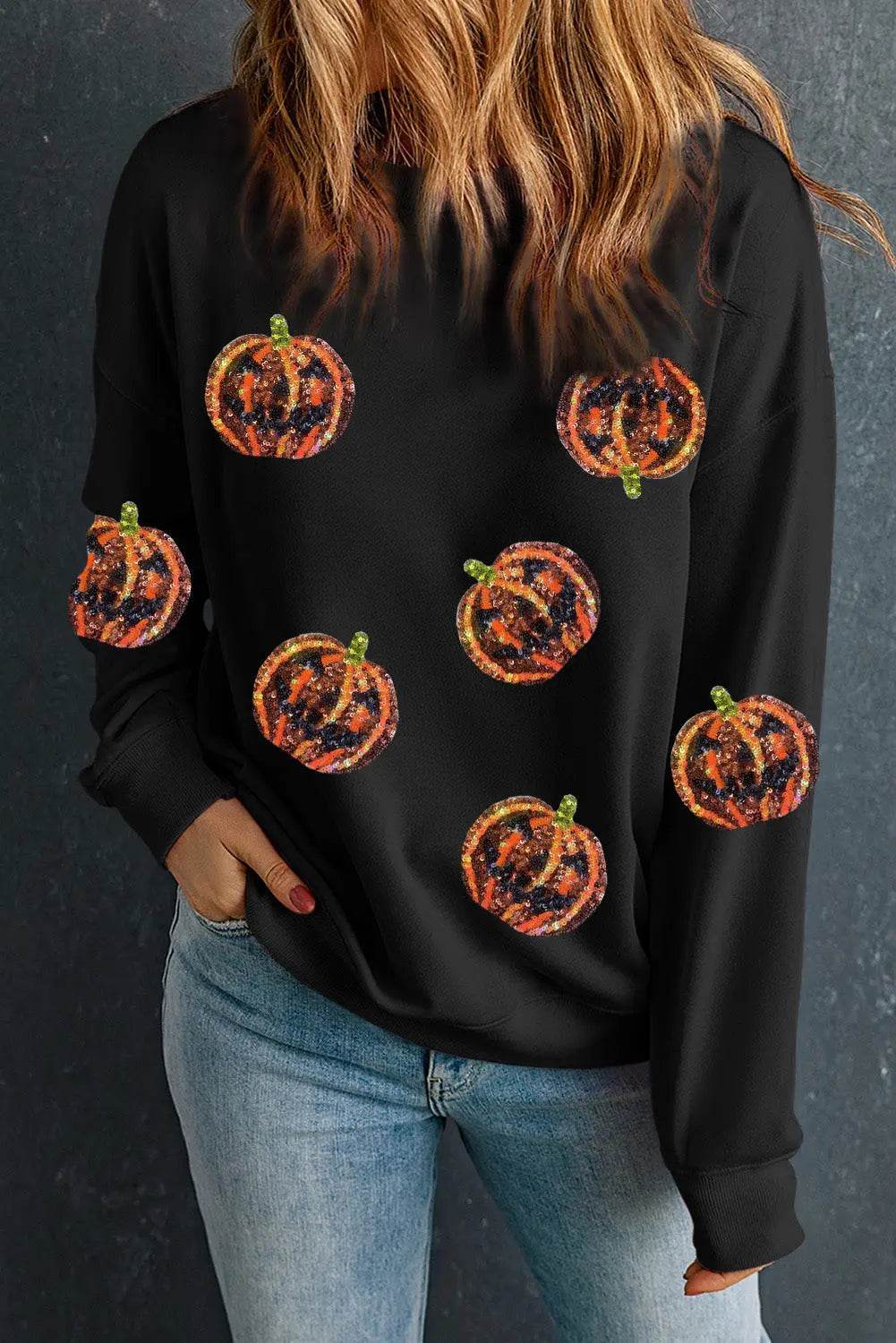 Pumpkin Dropped Shoulder Sweatshirt - ELY VESSA LLC