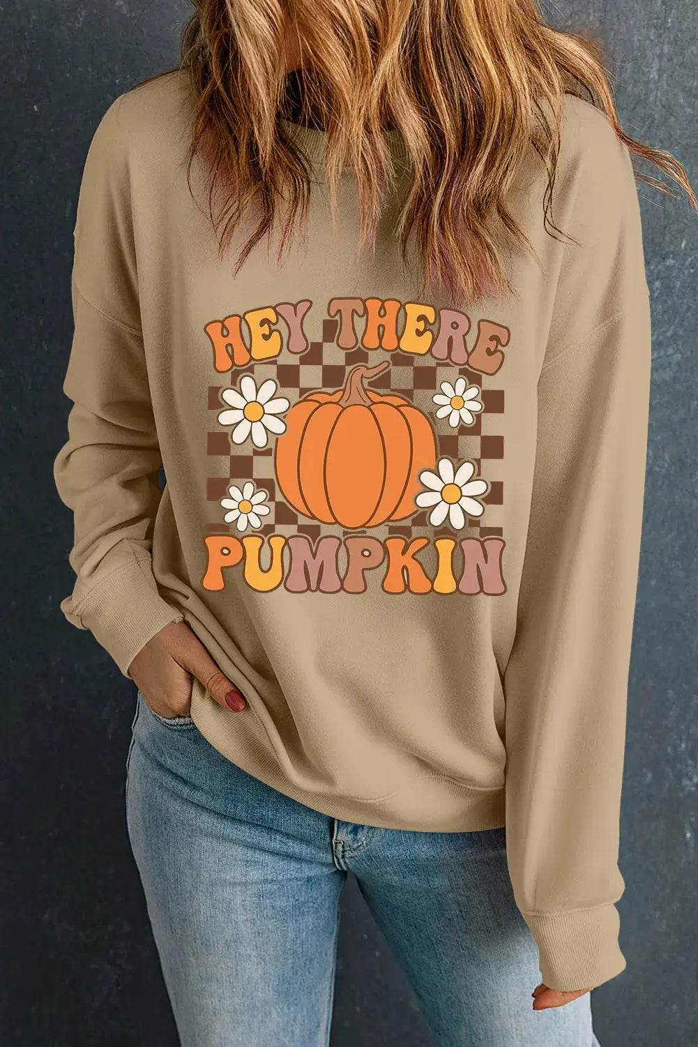 Pumpkin Graphic Long Sleeve Sweatshirt - ELY VESSA LLC