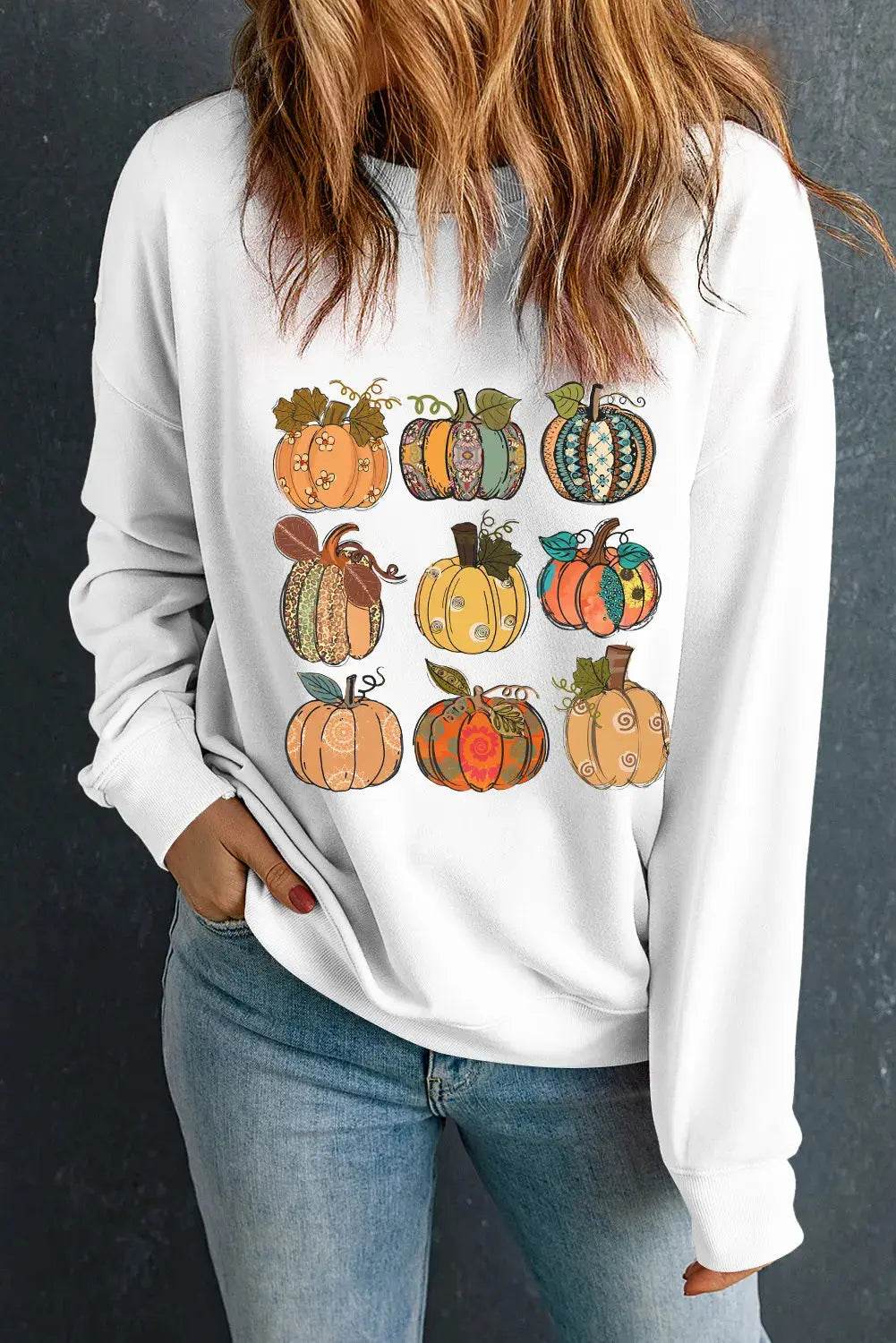Pumpkin Graphic Long Sleeve Sweatshirt - ELY VESSA LLC