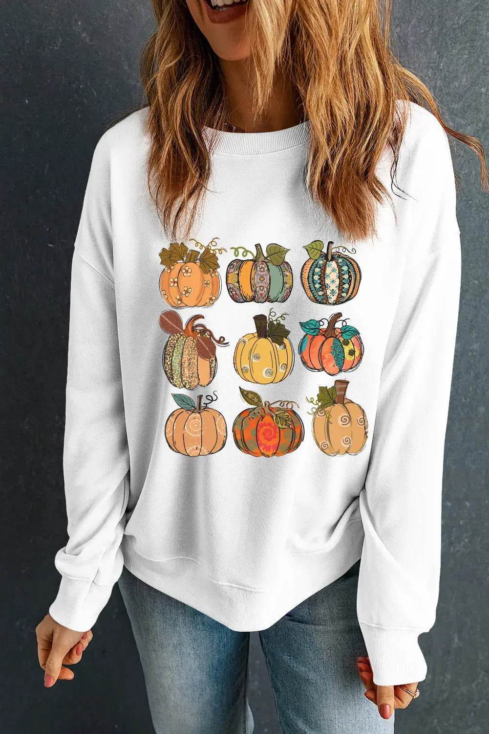 Pumpkin Graphic Long Sleeve Sweatshirt - ELY VESSA LLC