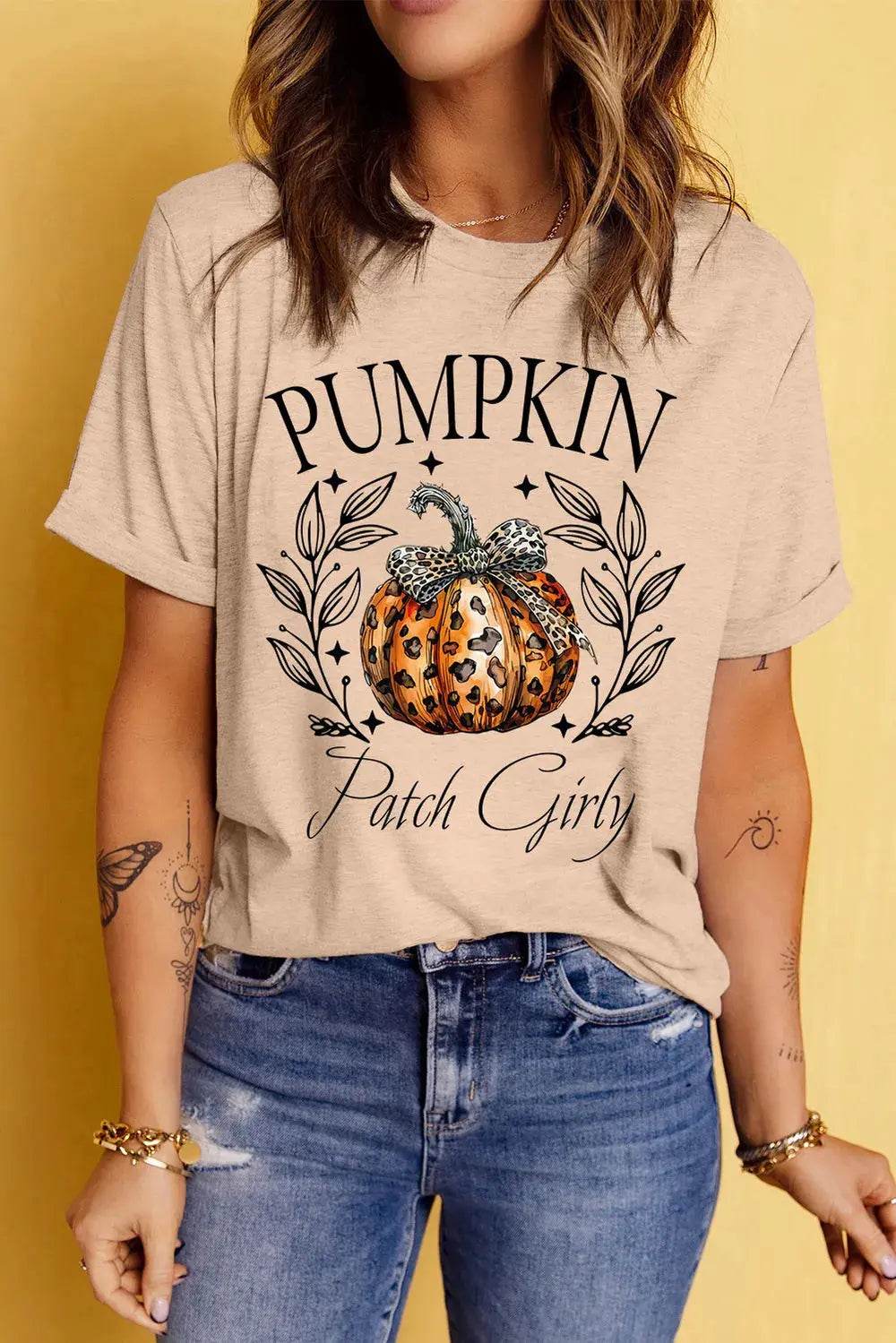 Pumpkin Graphic Round Neck Short Sleeve T-Shirt - ELY VESSA LLC