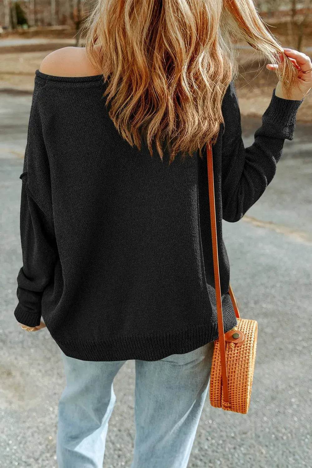 Pumpkin Round Neck Long Sleeve Knit Top - ELY VESSA LLC
