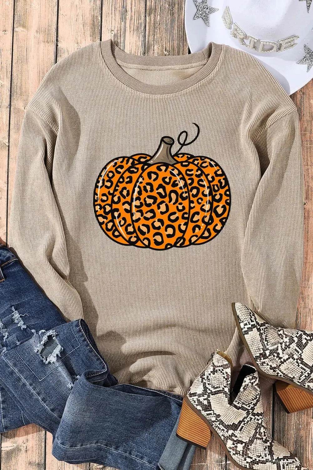 Pumpkin Round Neck Long Sleeve Sweatshirt - ELY VESSA LLC