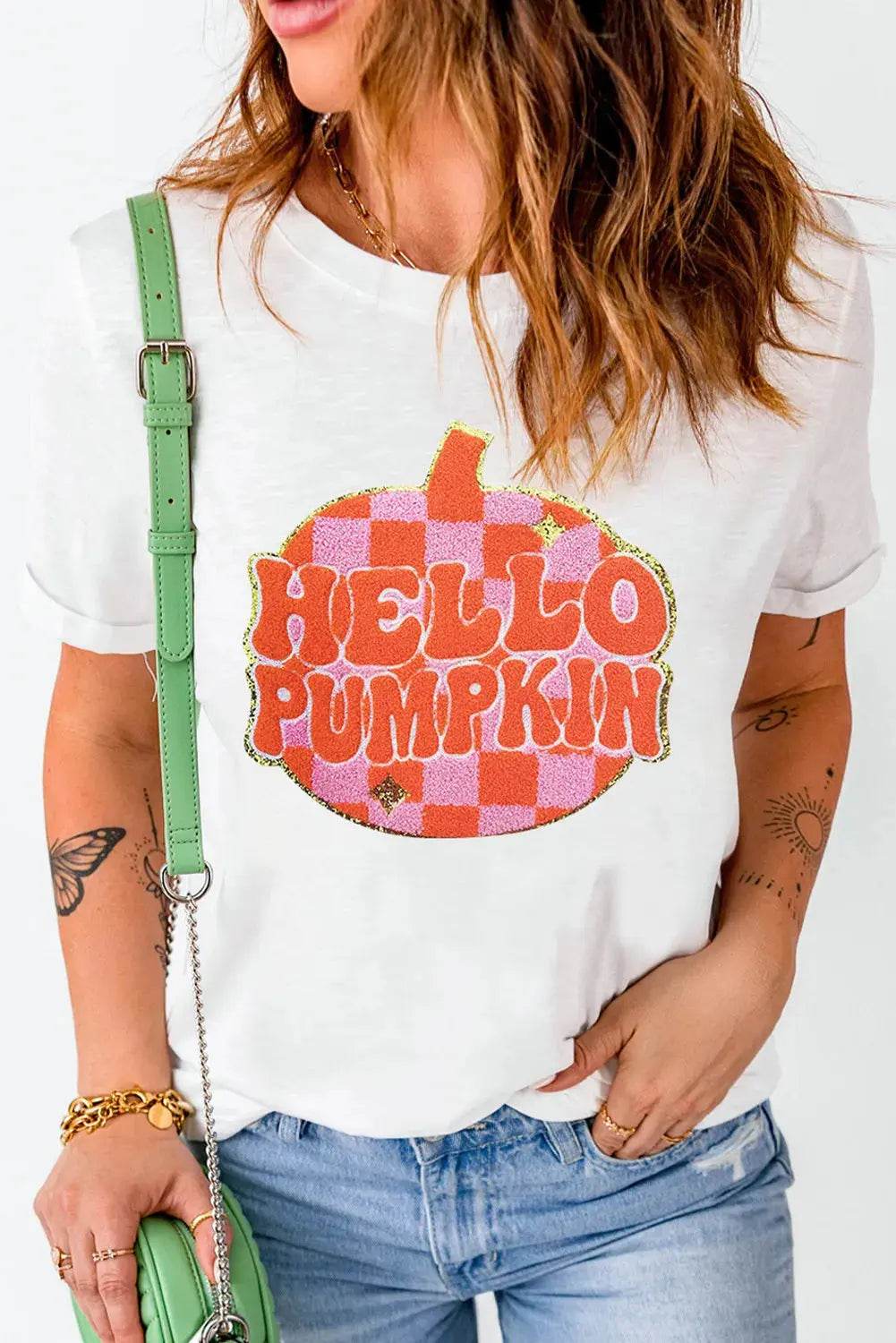 Pumpkin Round Neck Short Sleeve T-Shirt - ELY VESSA LLC