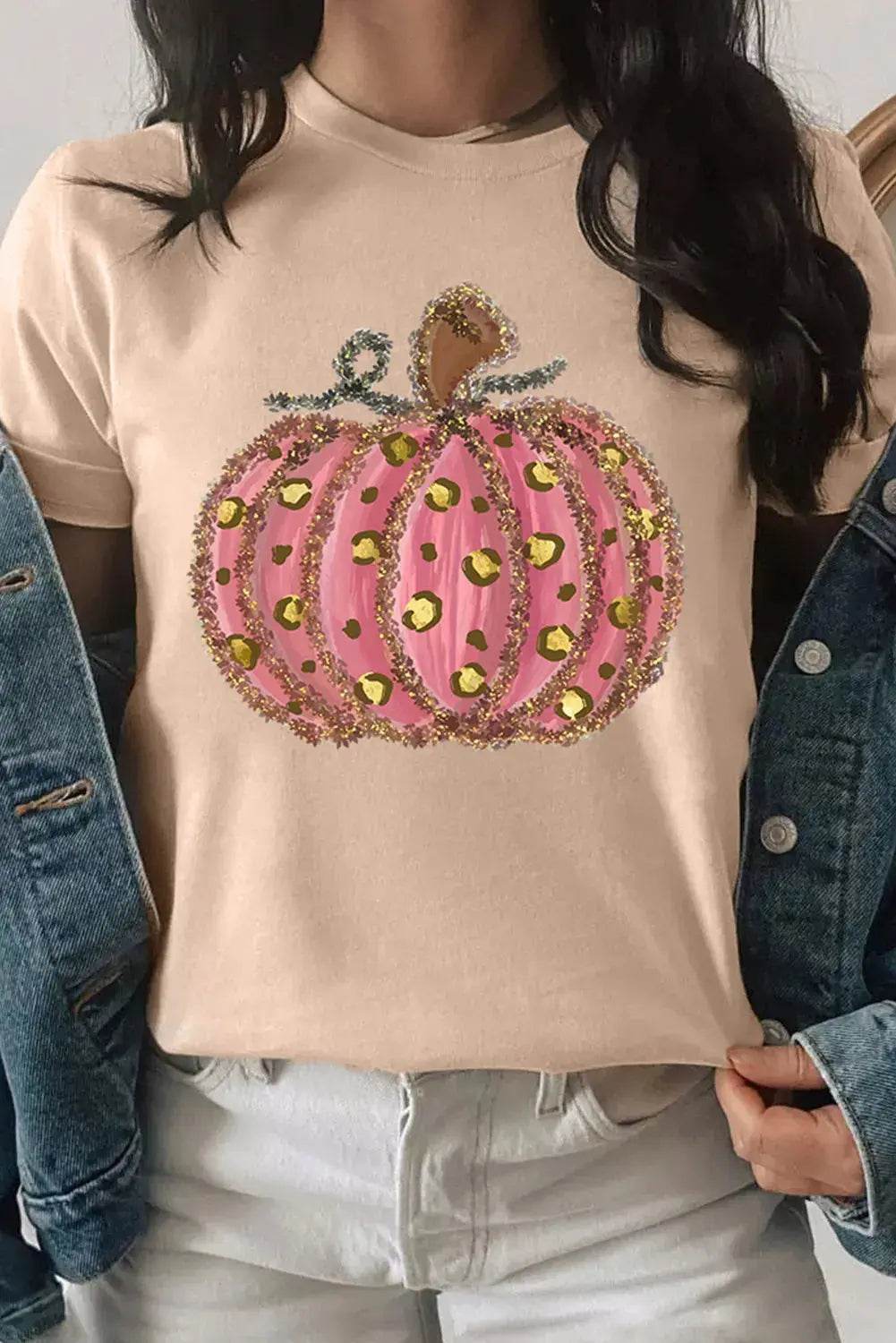 Pumpkin Round Neck Short Sleeve T-Shirt - ELY VESSA LLC