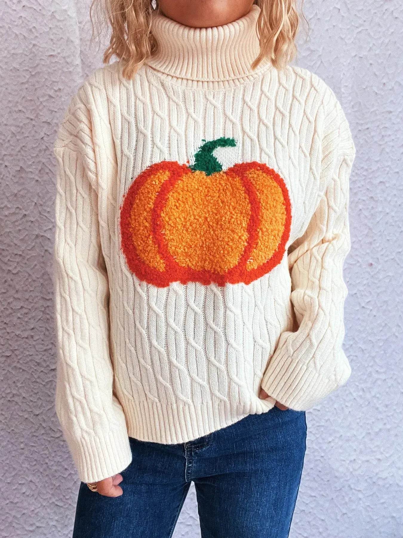 Pumpkin Turtleneck Long Sleeve Sweater - ELY VESSA LLC