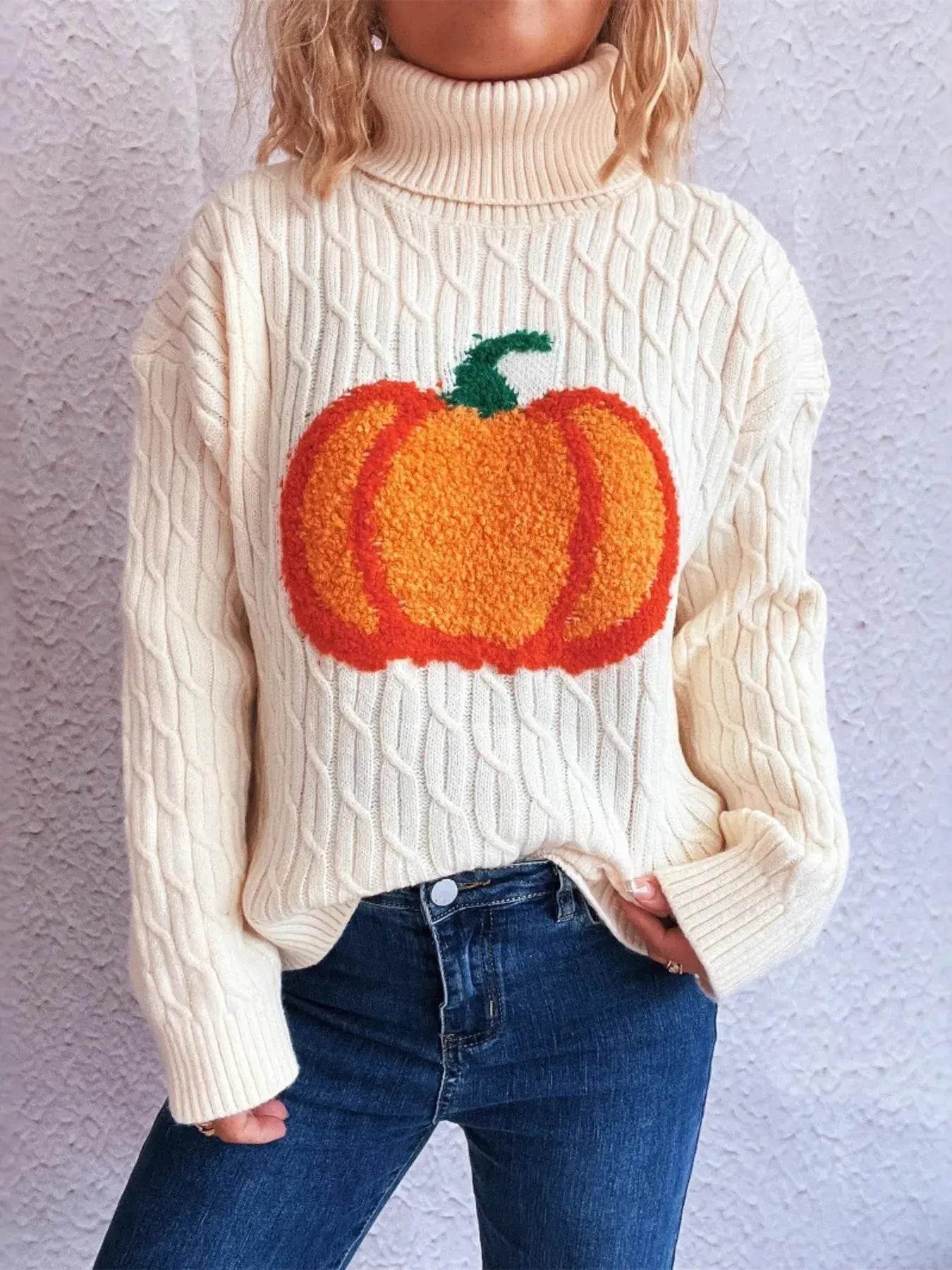 Pumpkin Turtleneck Long Sleeve Sweater - ELY VESSA LLC