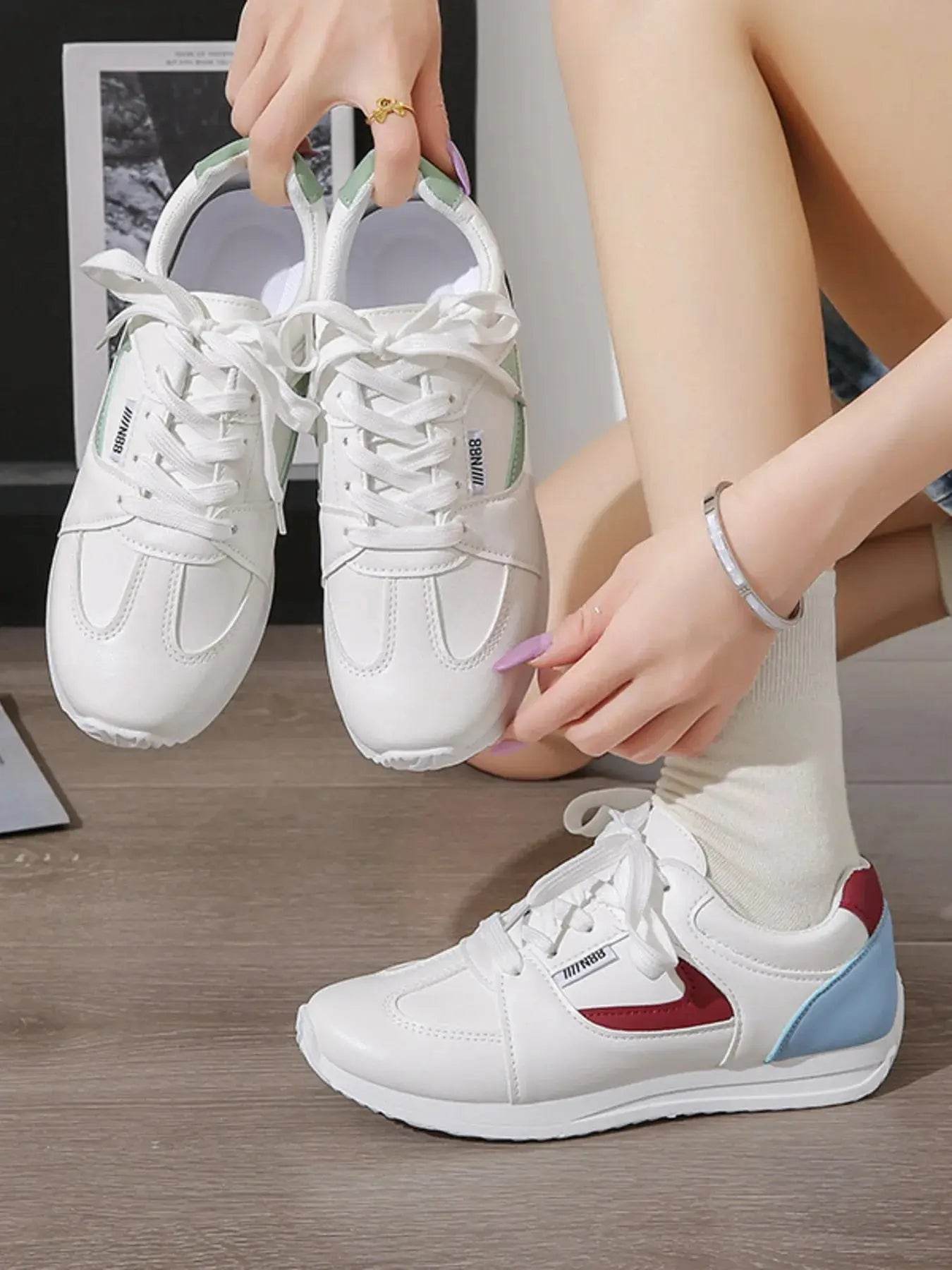 Round Toe Contrast Sneakers - ELY VESSA LLC