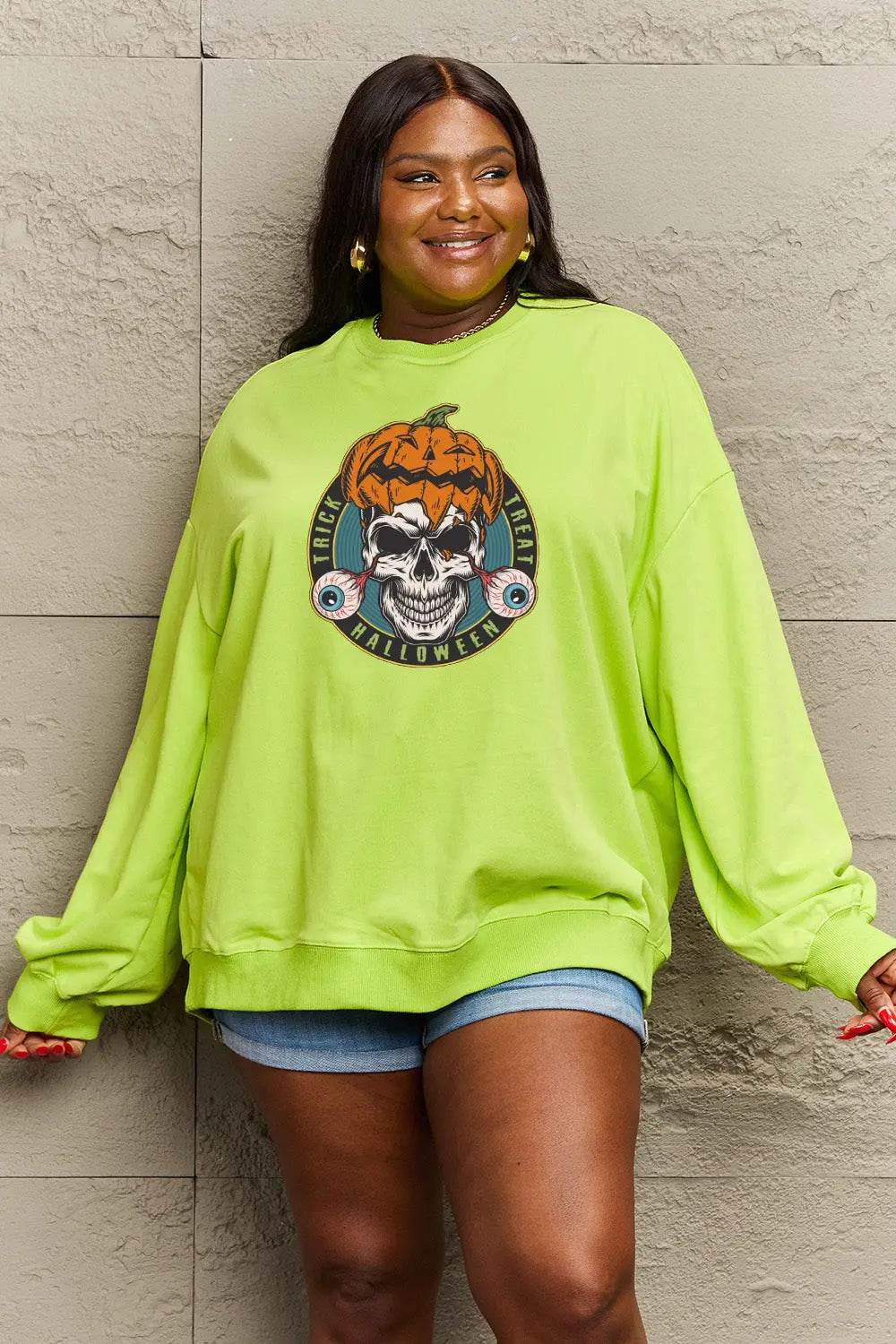 Simply Love Full Size Skull Graphic Sweatshirt - ELY VESSA LLC