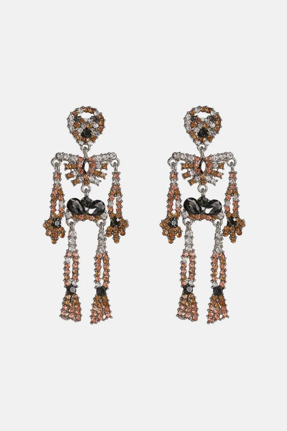 Skeleton Shape Glass Stone Dangle Earrings - ELY VESSA LLC