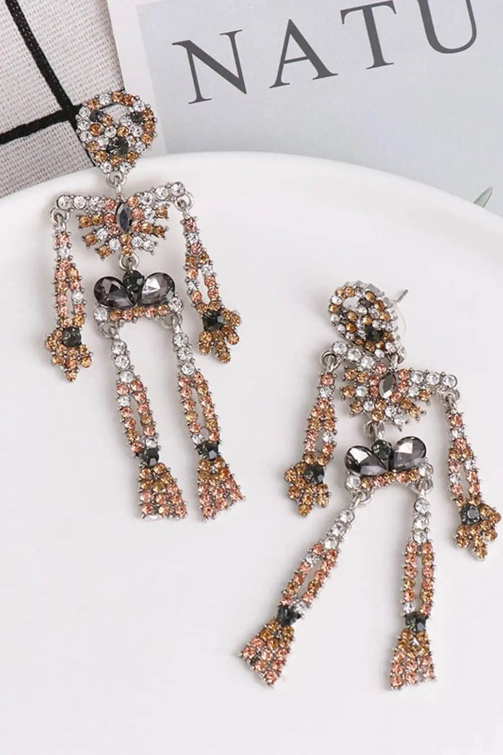 Skeleton Shape Glass Stone Dangle Earrings - ELY VESSA LLC