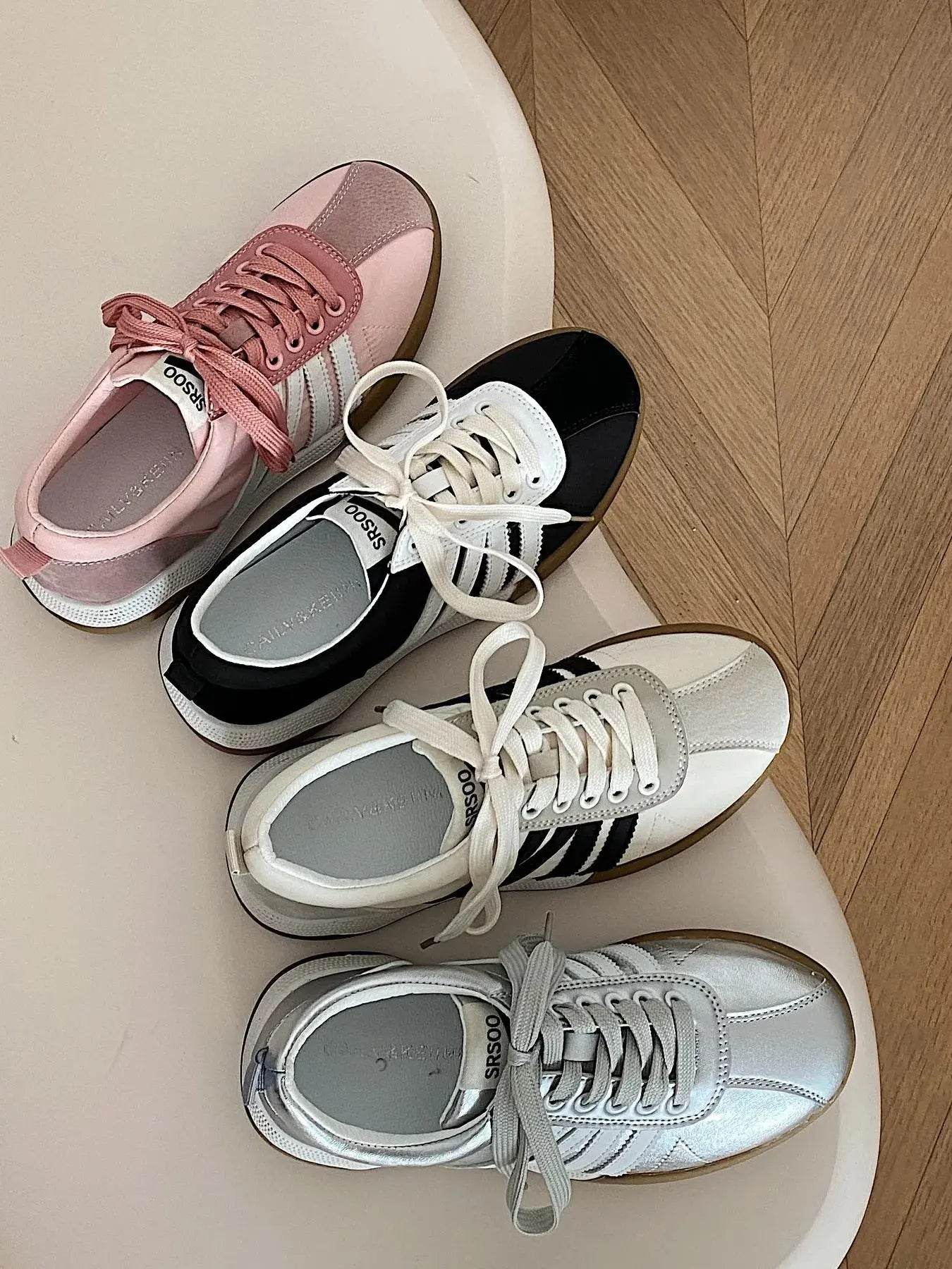 Striped Lace Up Sneakers - ELY VESSA LLC