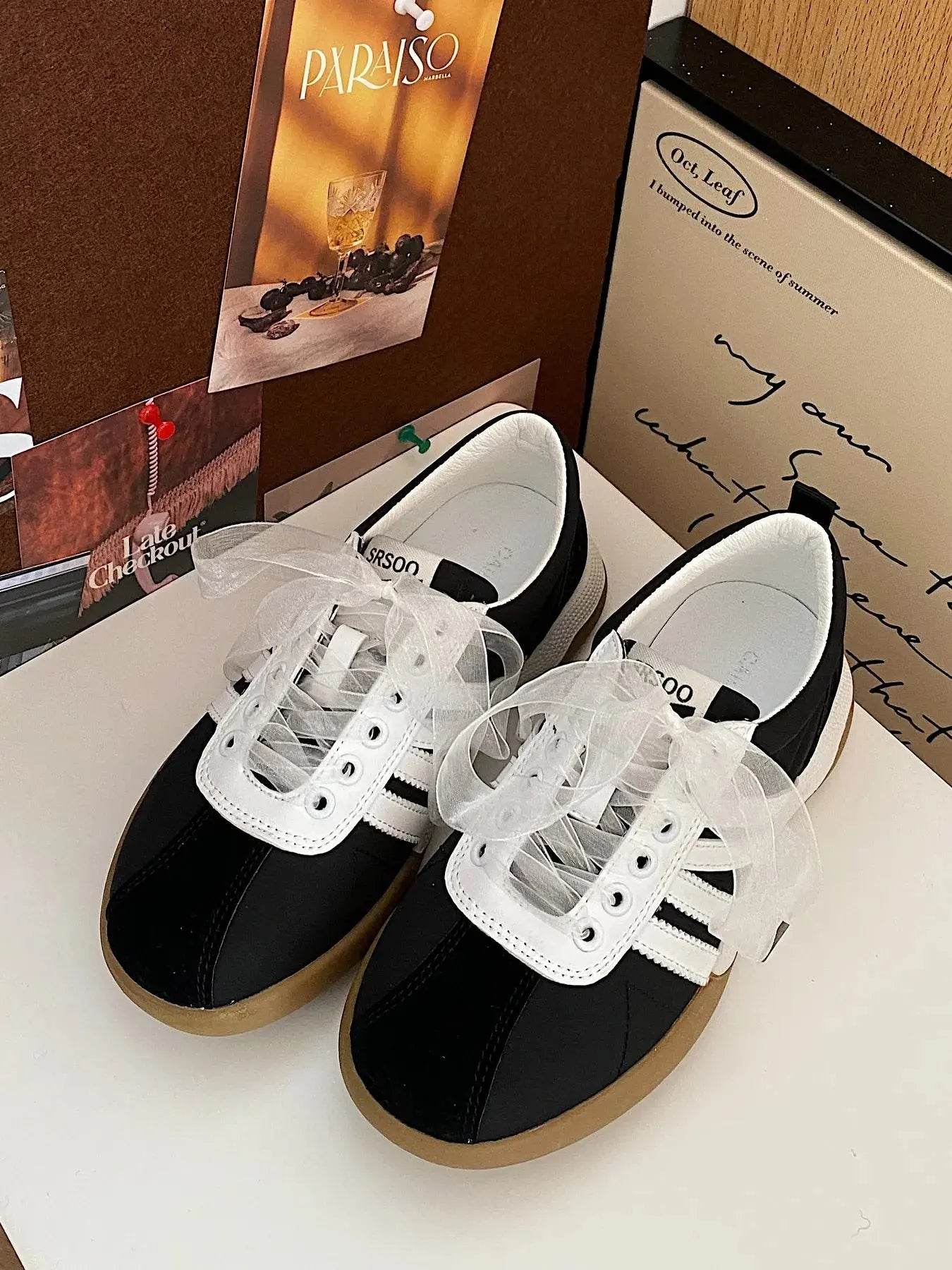 Striped Lace Up Sneakers - ELY VESSA LLC