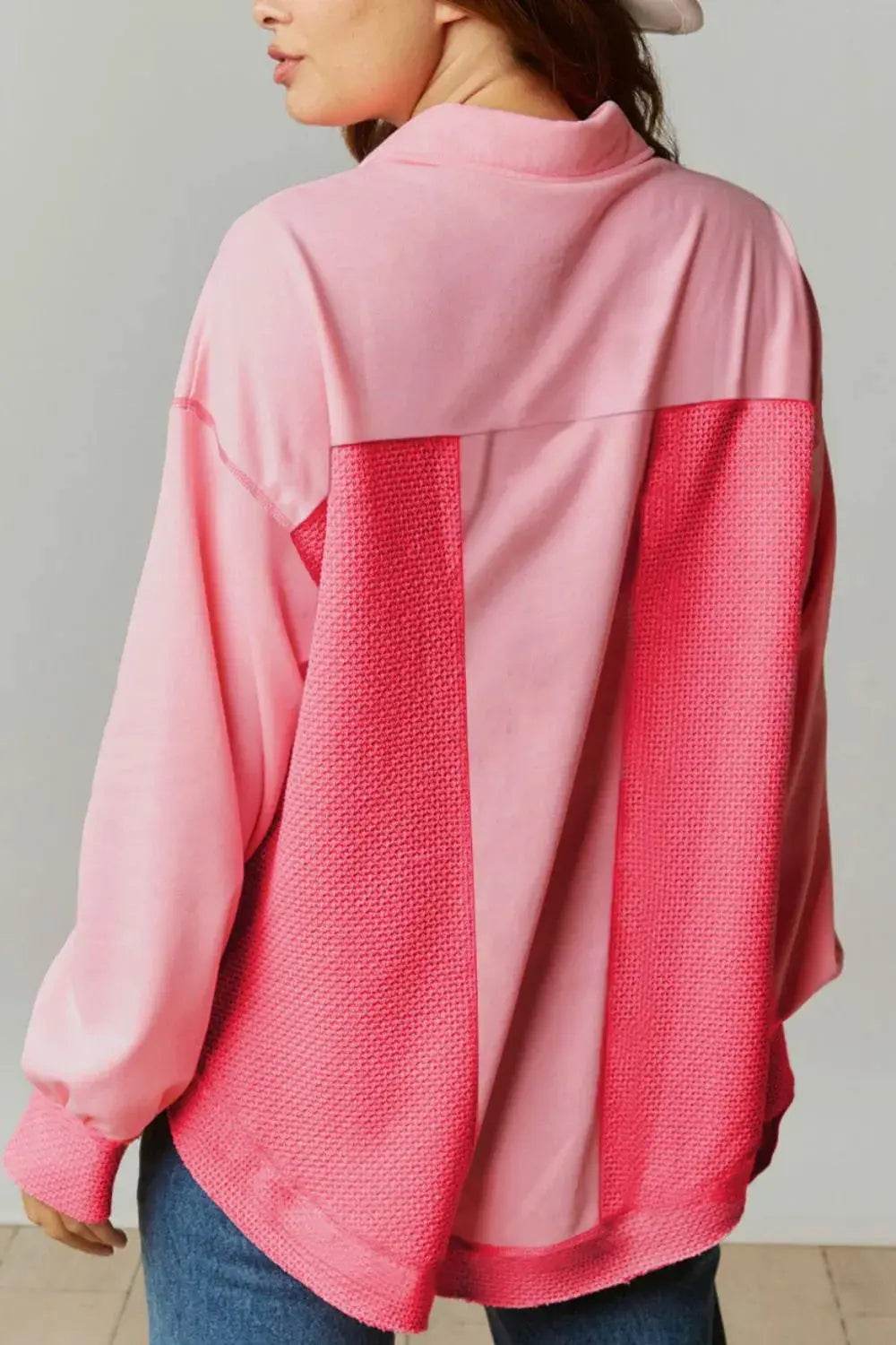 Two Tone Button Up Drop Shoulder Shacket - ELY VESSA LLC