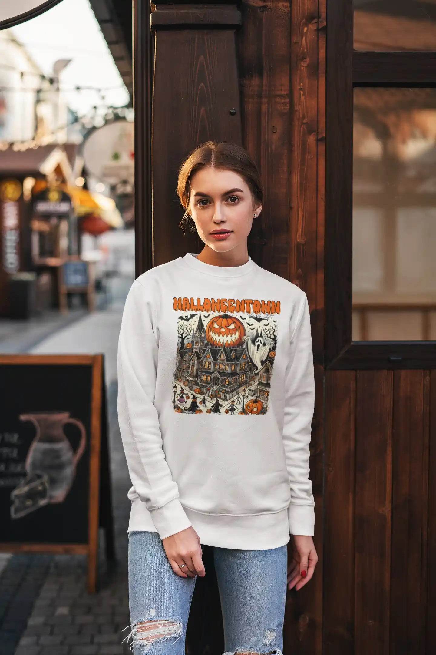 Halloweentown Sweatshirt – Witches & Pumpkins Design – Bella Canvas 3501 – Unisex Sizes S-3XL – Multiple Colors - ELY VESSA LLC