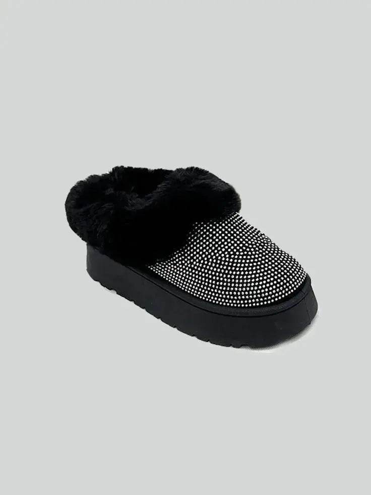WILD DIVA Embellished Faux Fur Platform Booties - ELY VESSA LLC