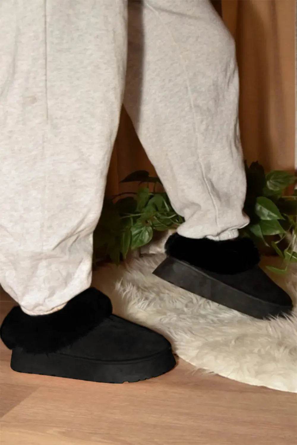 WILD DIVA Faux-Fur Platform Slip On Booties - ELY VESSA LLC