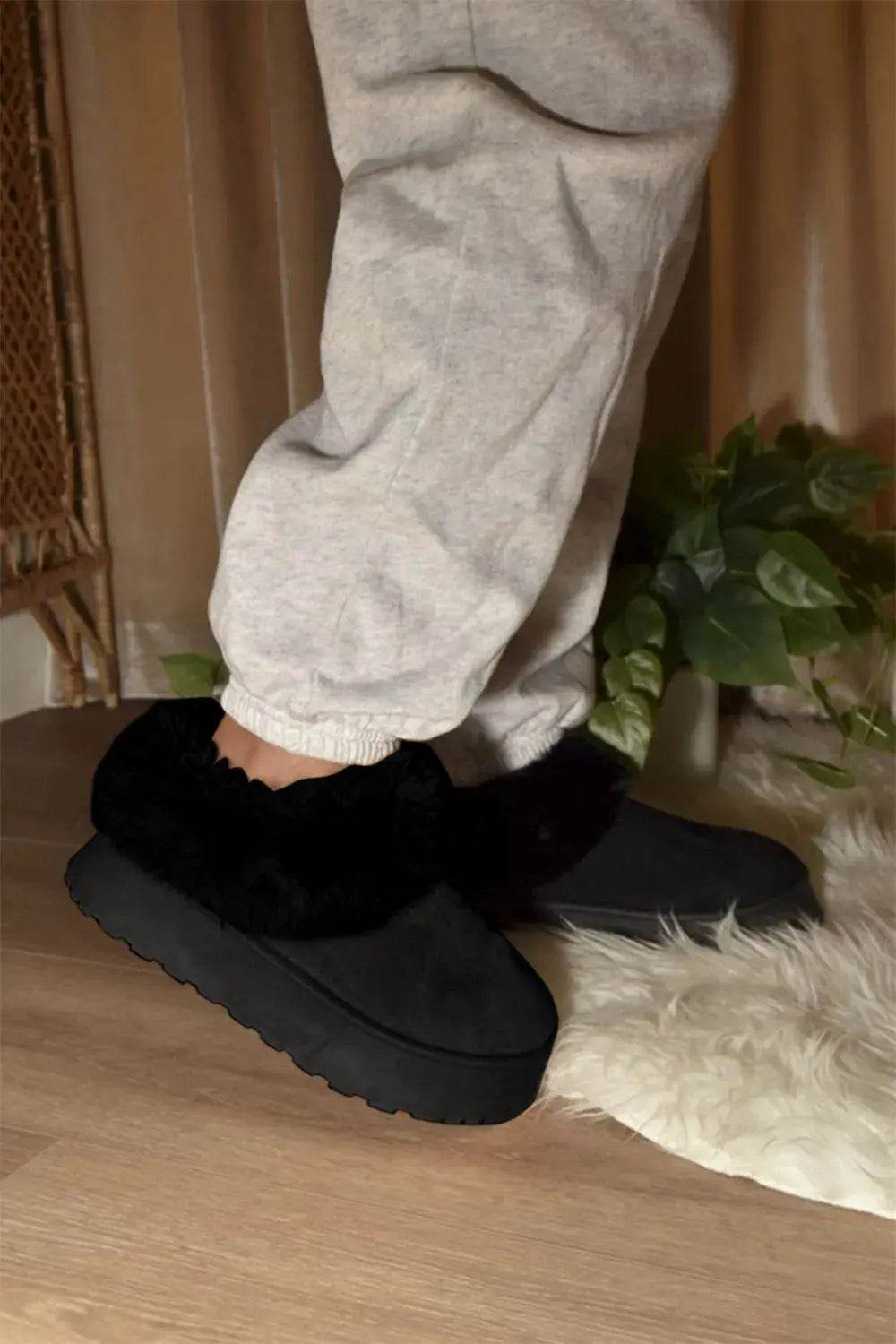 WILD DIVA Faux-Fur Platform Slip On Booties - ELY VESSA LLC