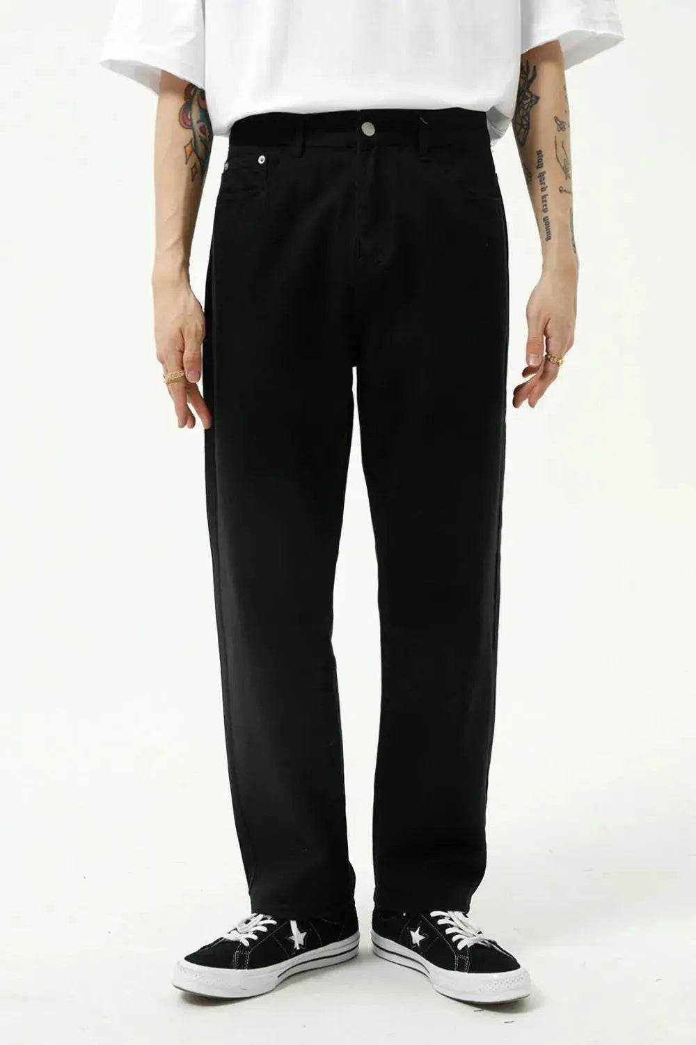 DashingTogs Men's Washed Straight-Leg Slim Jeans in black.