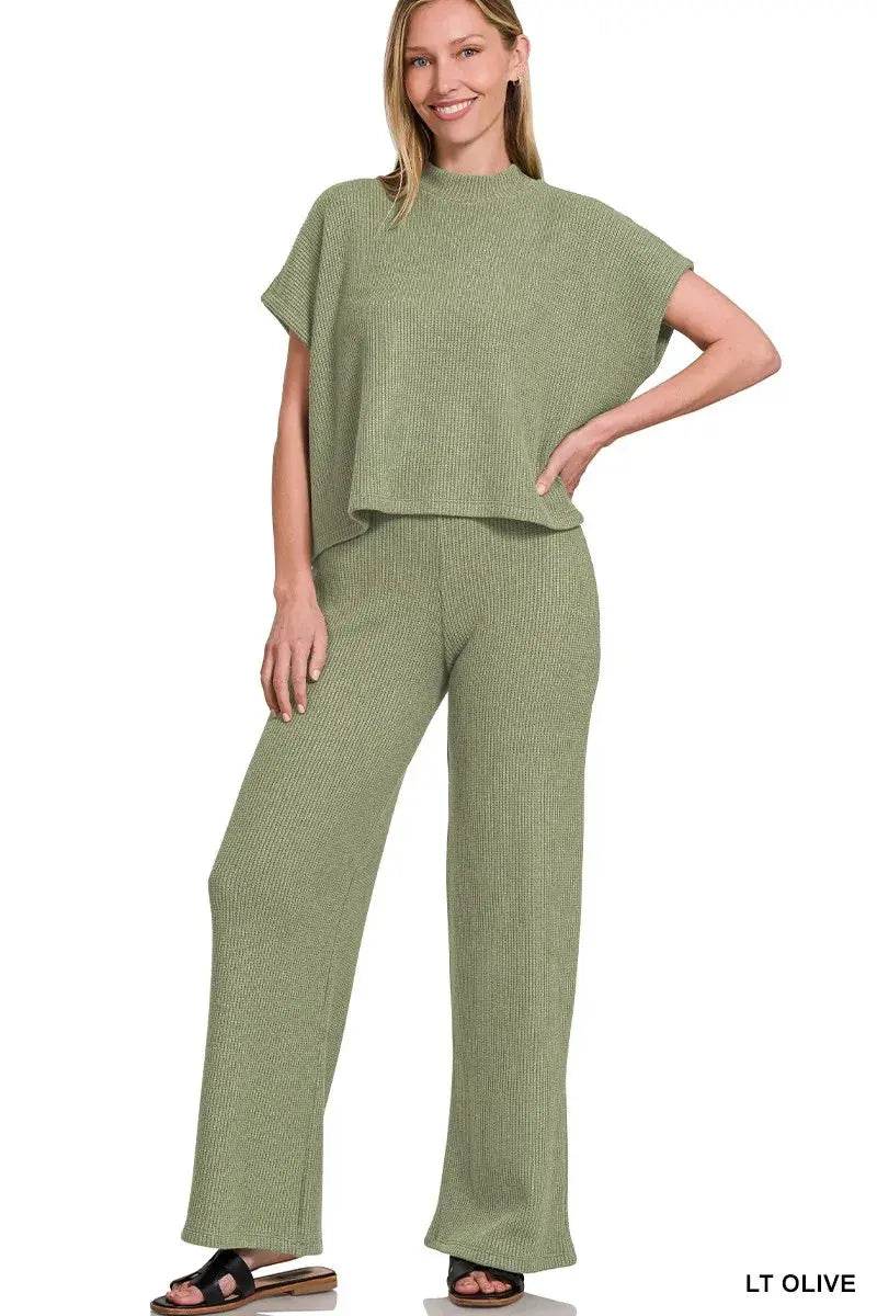 Zenana Sweater Boxy Top & Long Pants Set - ELY VESSA LLC