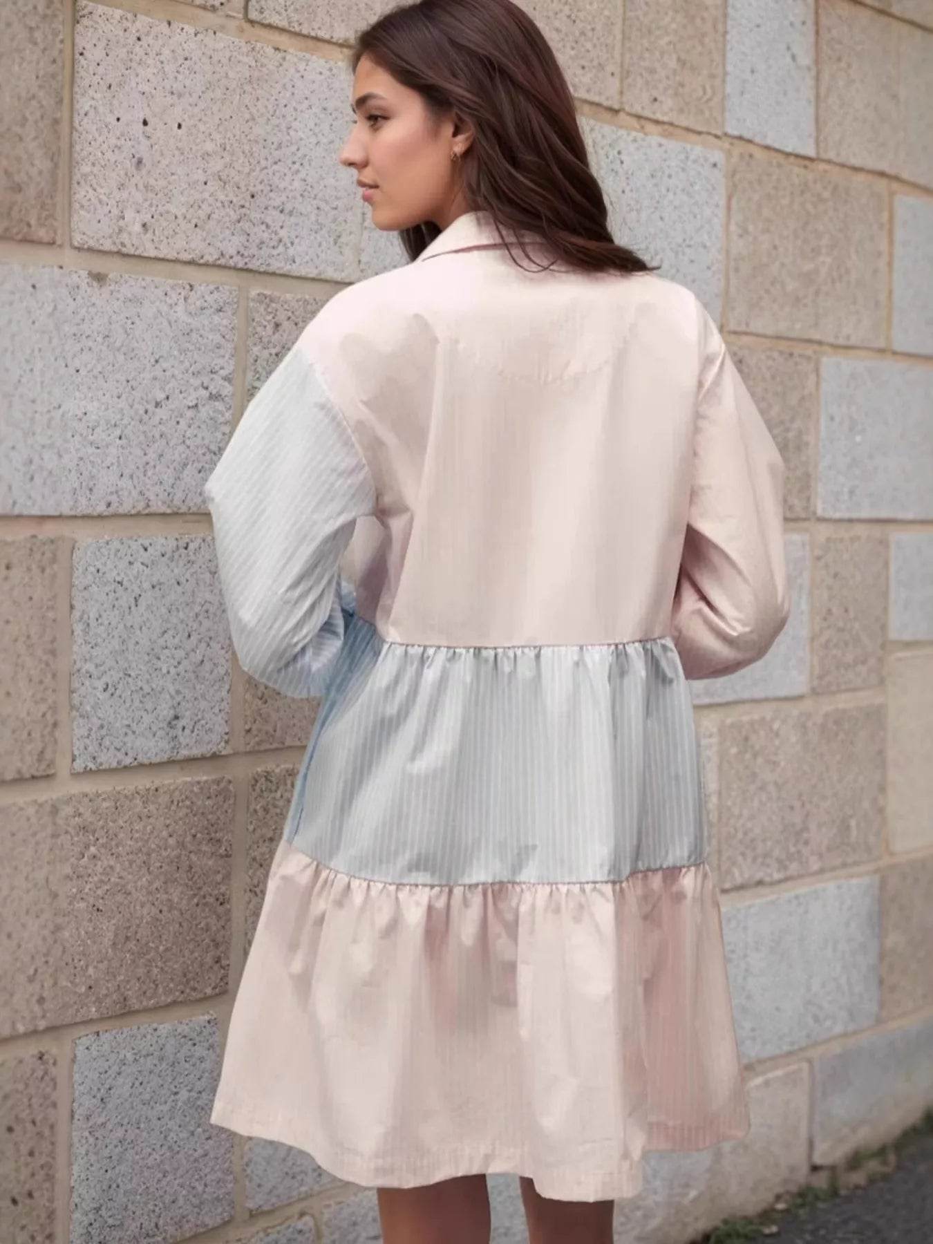 Tiered Button-Front Shirt Dress - ELY VESSA LLC
