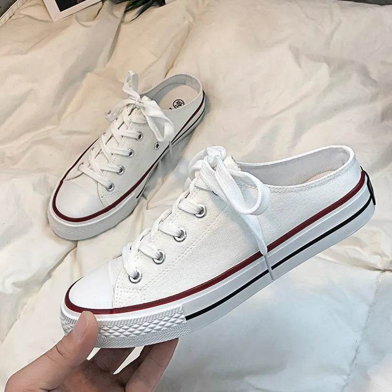 Round Toe Lace-Up Canvas Sneakers - ELY VESSA LLC