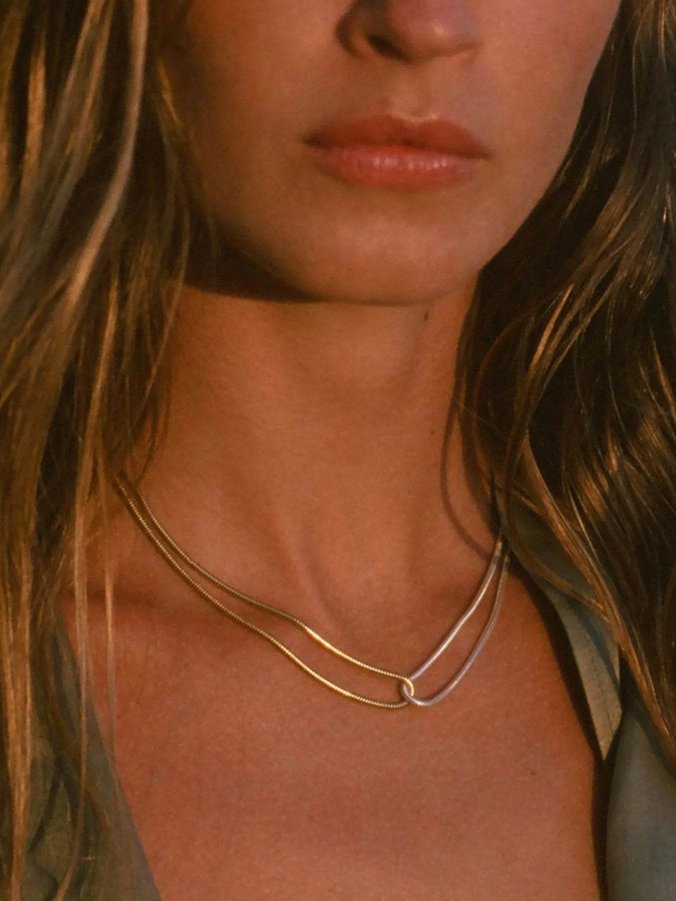 18K Gold-Plated Stainless Steel Two-Tone Necklace - ELY VESSA LLC