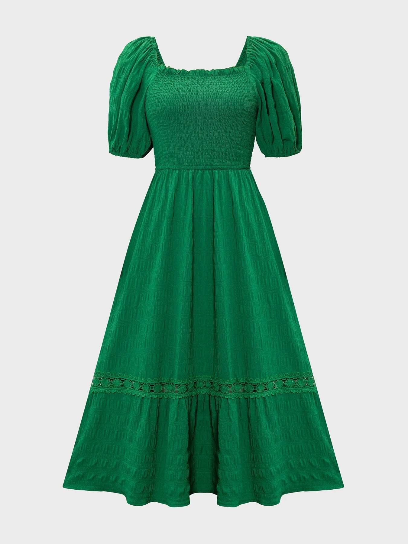 Smocked Puff Sleeve Tiered Dress - ELY VESSA LLC
