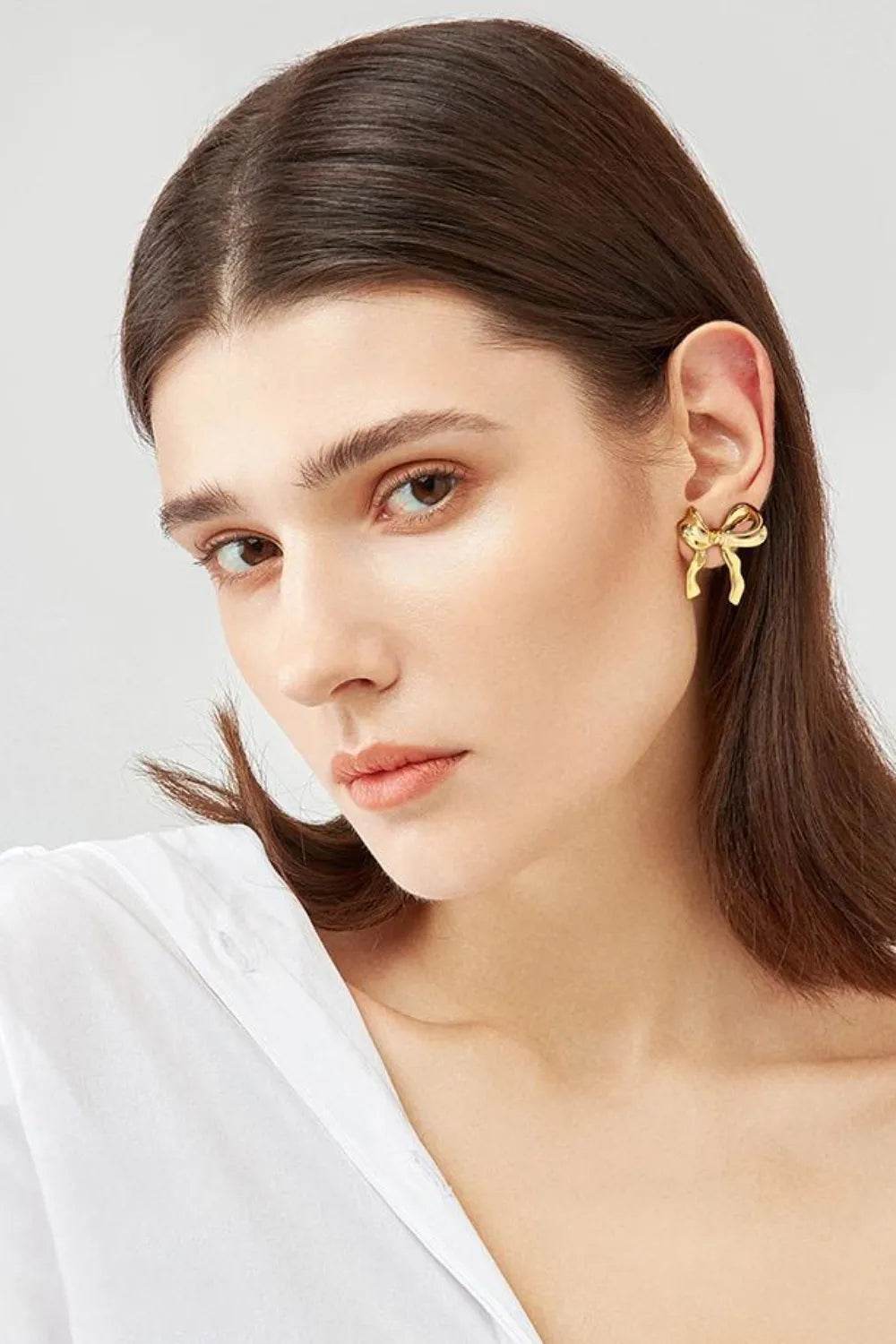 Brass Bow Stud Earrings - ELY VESSA LLC