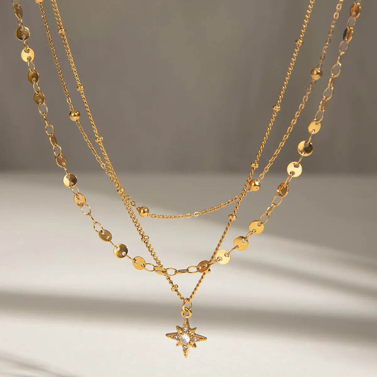 18K Gold-Plated Layered Star Pendant Necklace - ELY VESSA LLC