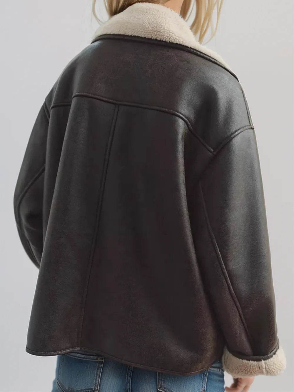 Collared Neck Long Sleeve Plush Jacket - ELY VESSA LLC