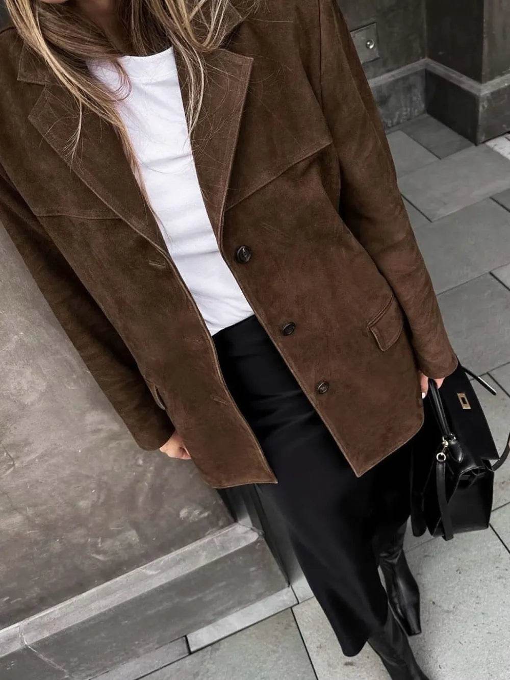 Lapel Collar Button Up Jacket - ELY VESSA LLC