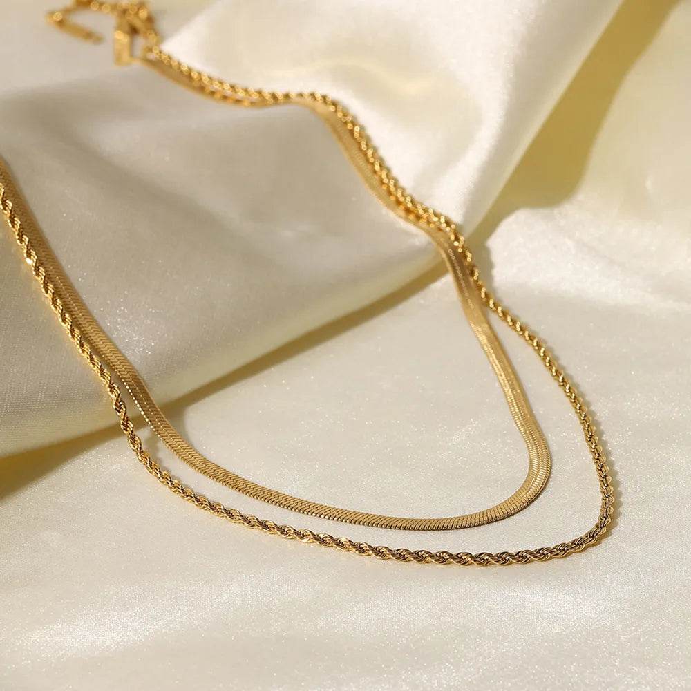 18K Gold-Plated Double-Layered Necklace - ELY VESSA LLC