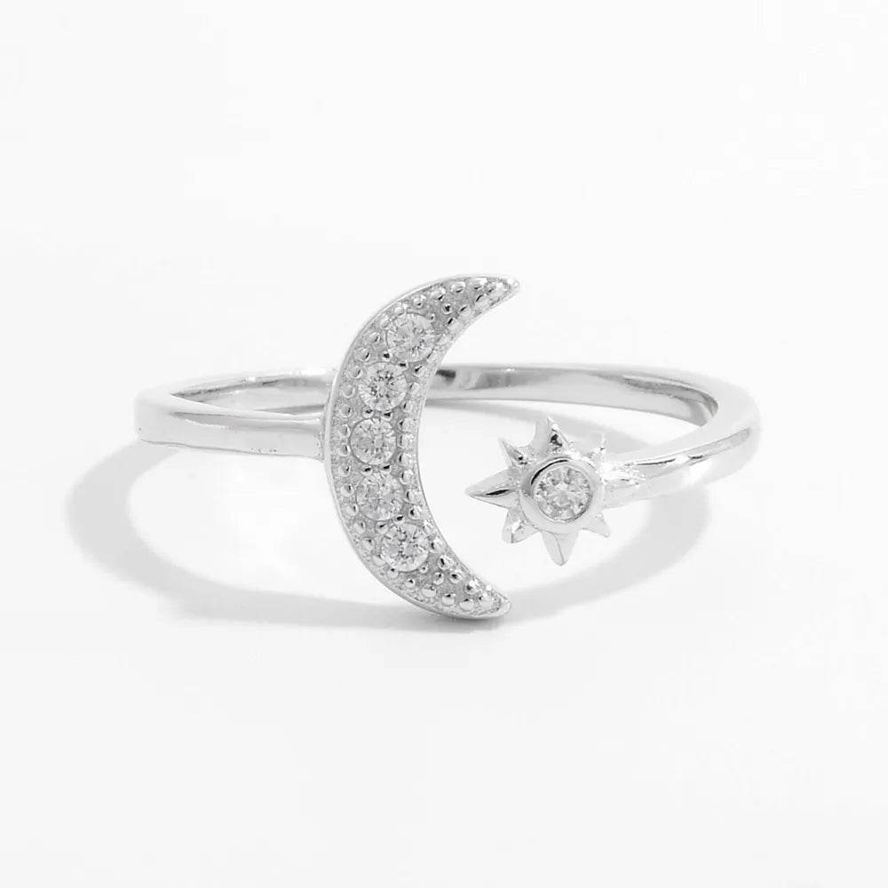 925 Sterling Silver Moon Open Ring - ELY VESSA LLC